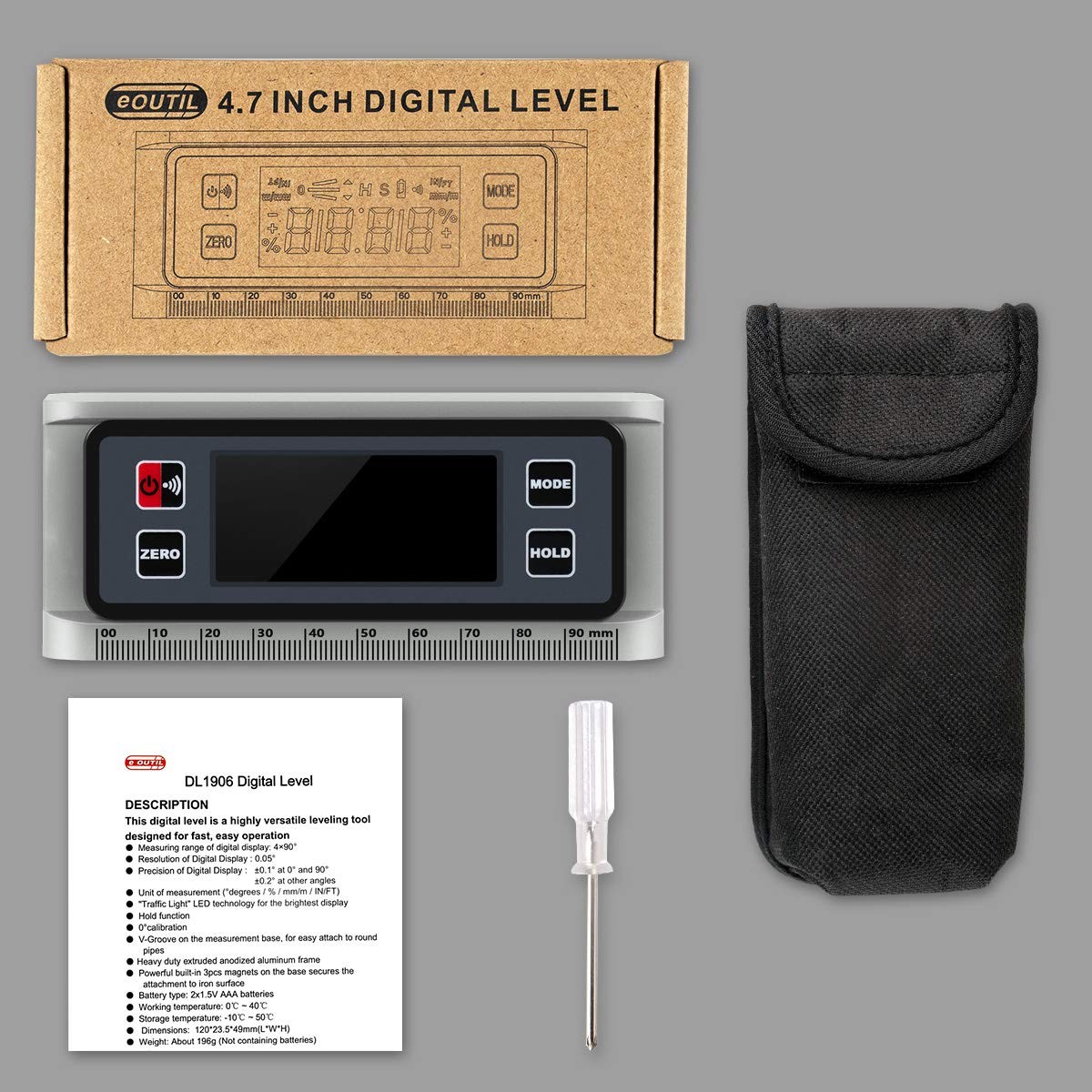 Digital Angle Finder Protractor - 0-360° Inclinometer with Magnetic Base & V-...