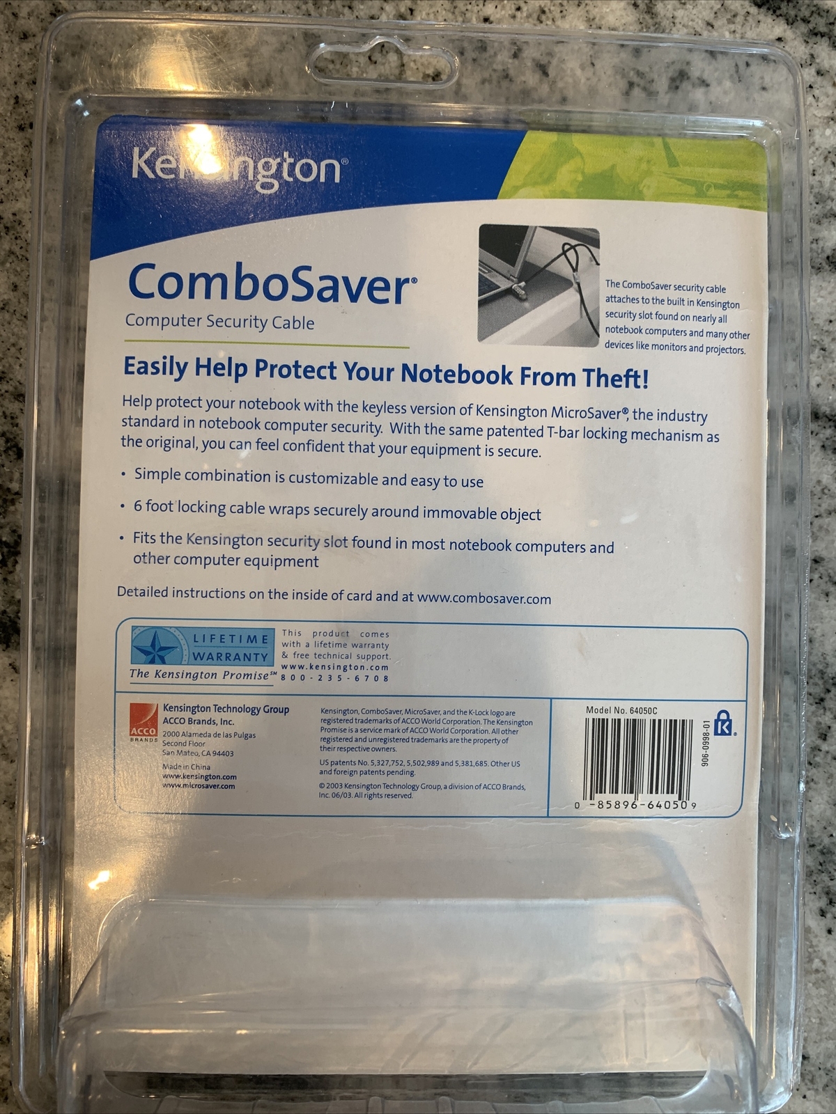 Kensington Combosaver Combination Laptop Security Cable Lock