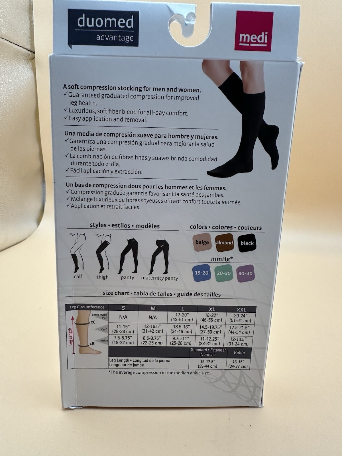 Duomed Compression Socks Unisex 15-20mm Knee High, Size Large, Beige