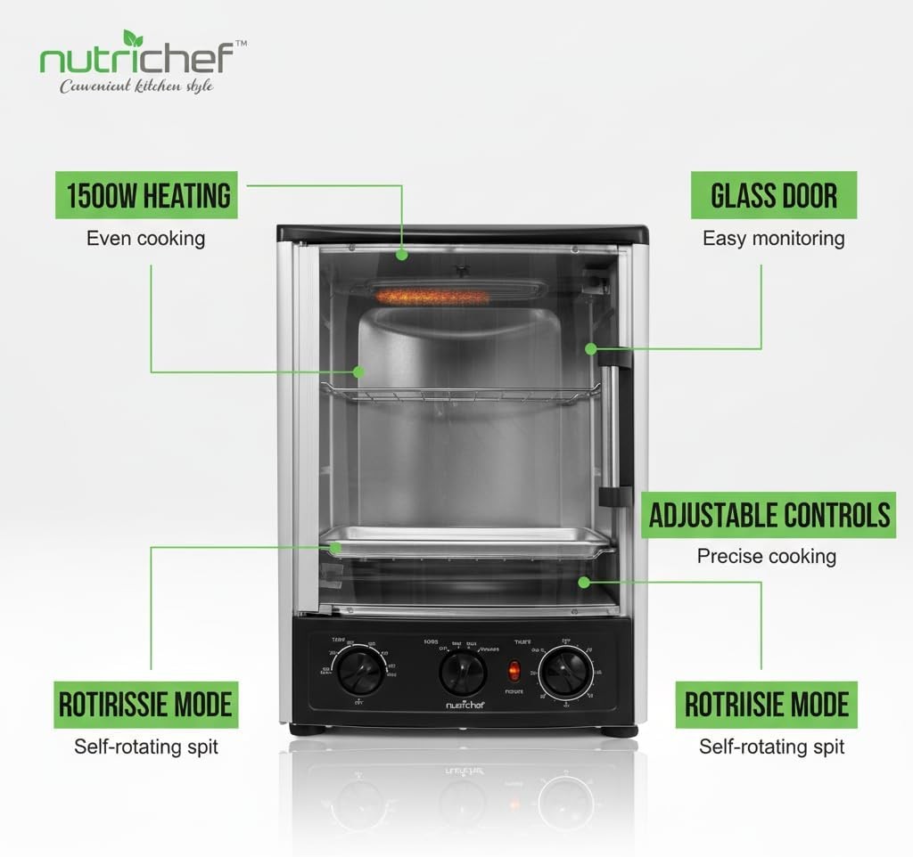 NutriChef Multi-Function Vertical Oven 1500W Adjustable Roast Bake Rotisserie