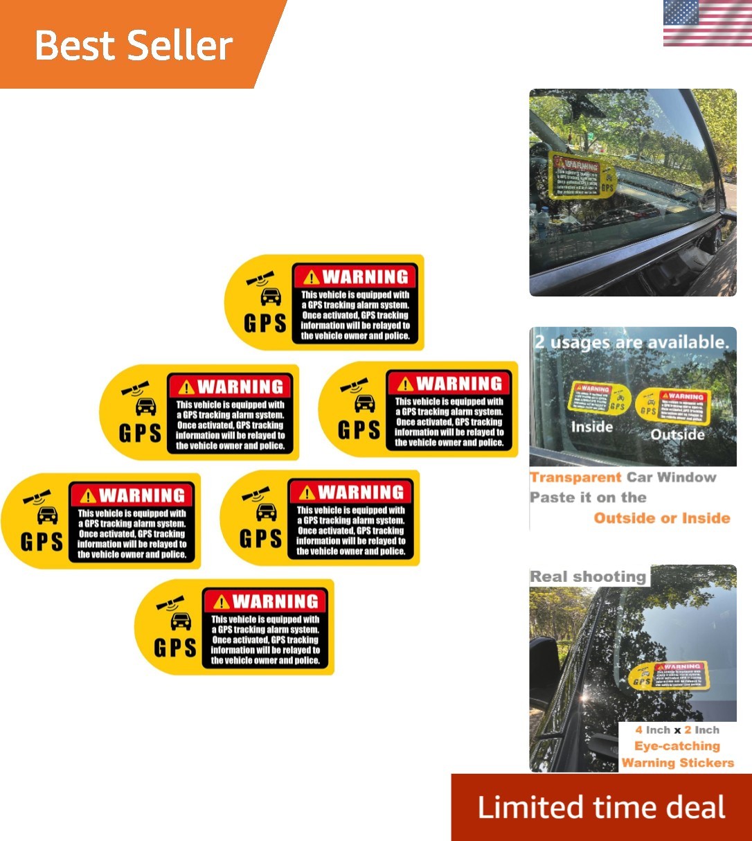 Eye-Catching 6-Pack Vinyl GPS Tracking Warning Stickers for Vehicle Security