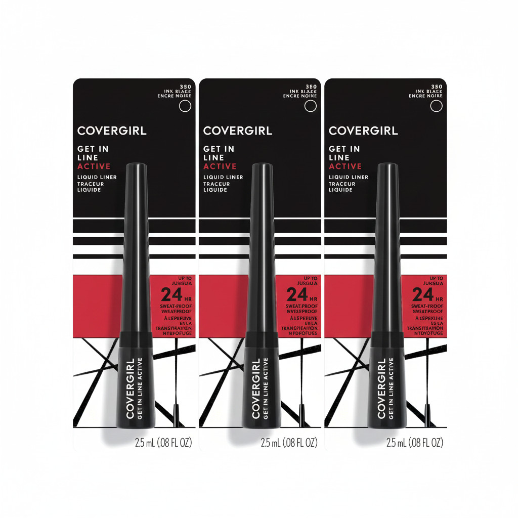 3 COVERGIRL GET IN LINE ACTIVE LIQUID LINER 24 HR WEAR WATERPROOF 350 INK BLACK