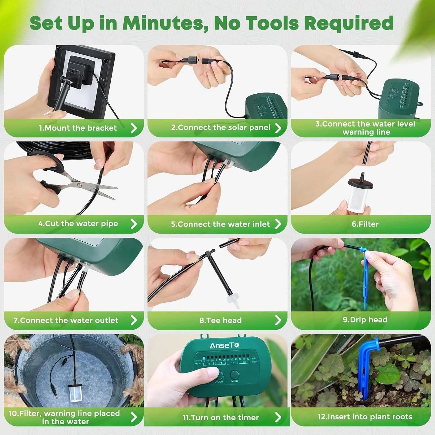 Solar Drip Irrigation System, Automatic Watering Kit with Split Design & Anti...