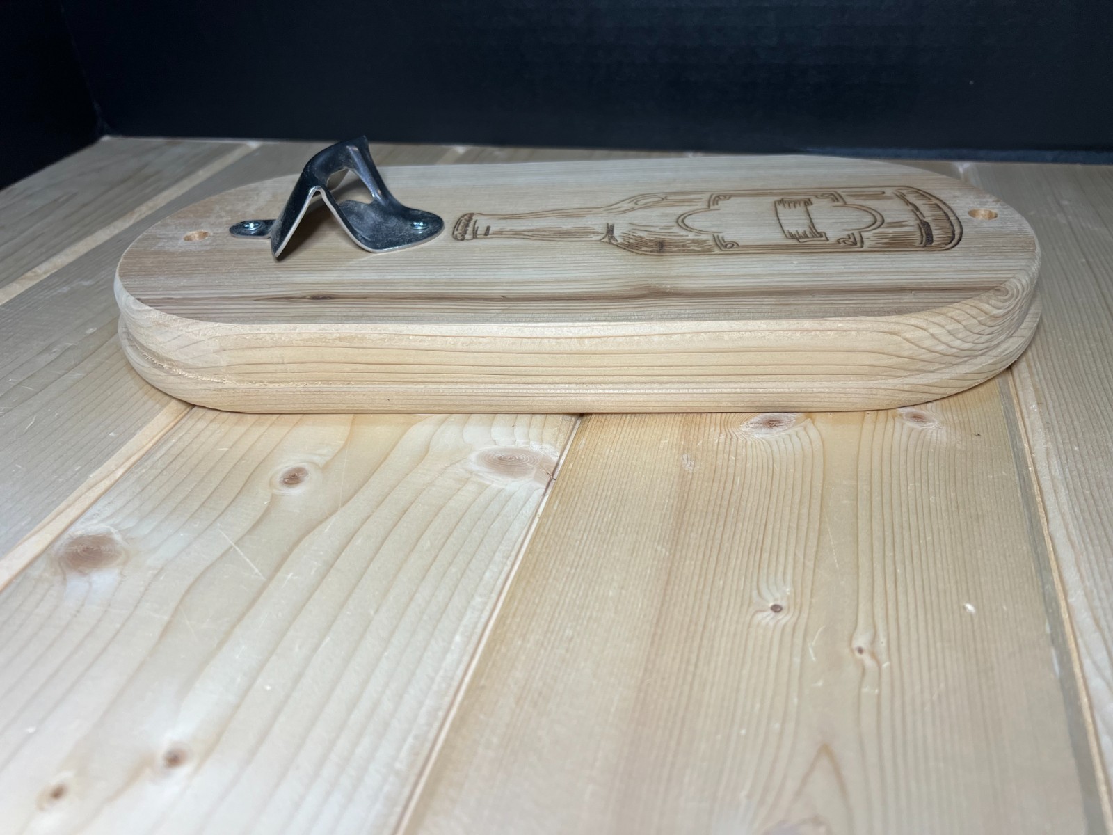 Cedar Wall Mounted Bottle Opener | Rustic Engraved Wood Bar Decor
