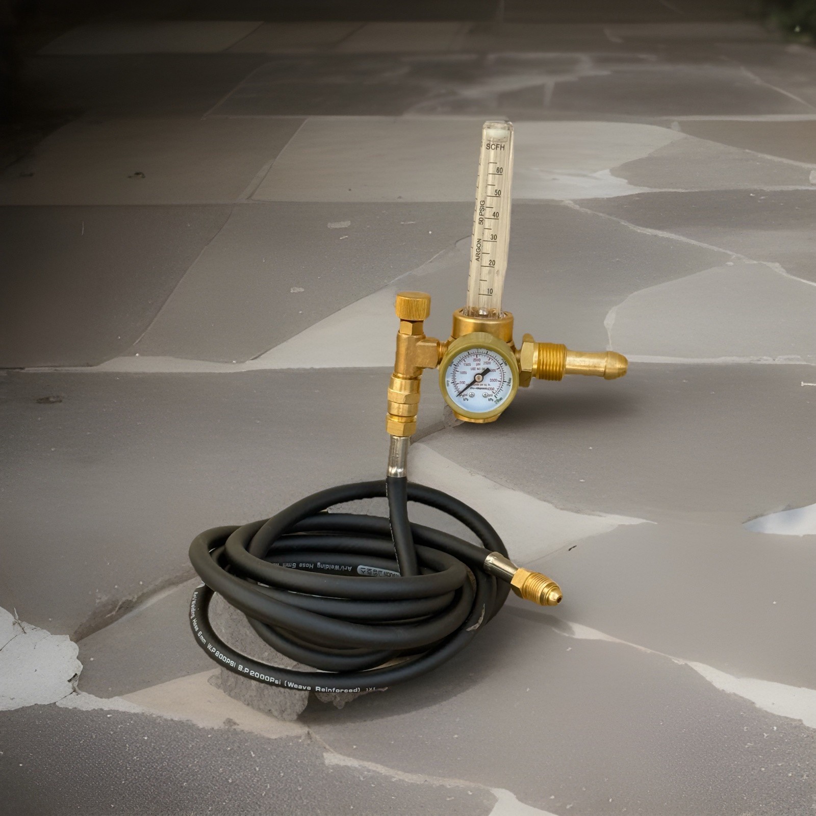 CO2 Argon Flow Meter Gas Regulator Gauge & 10’ Welding Gas Hose CGA 580 Mig Tig