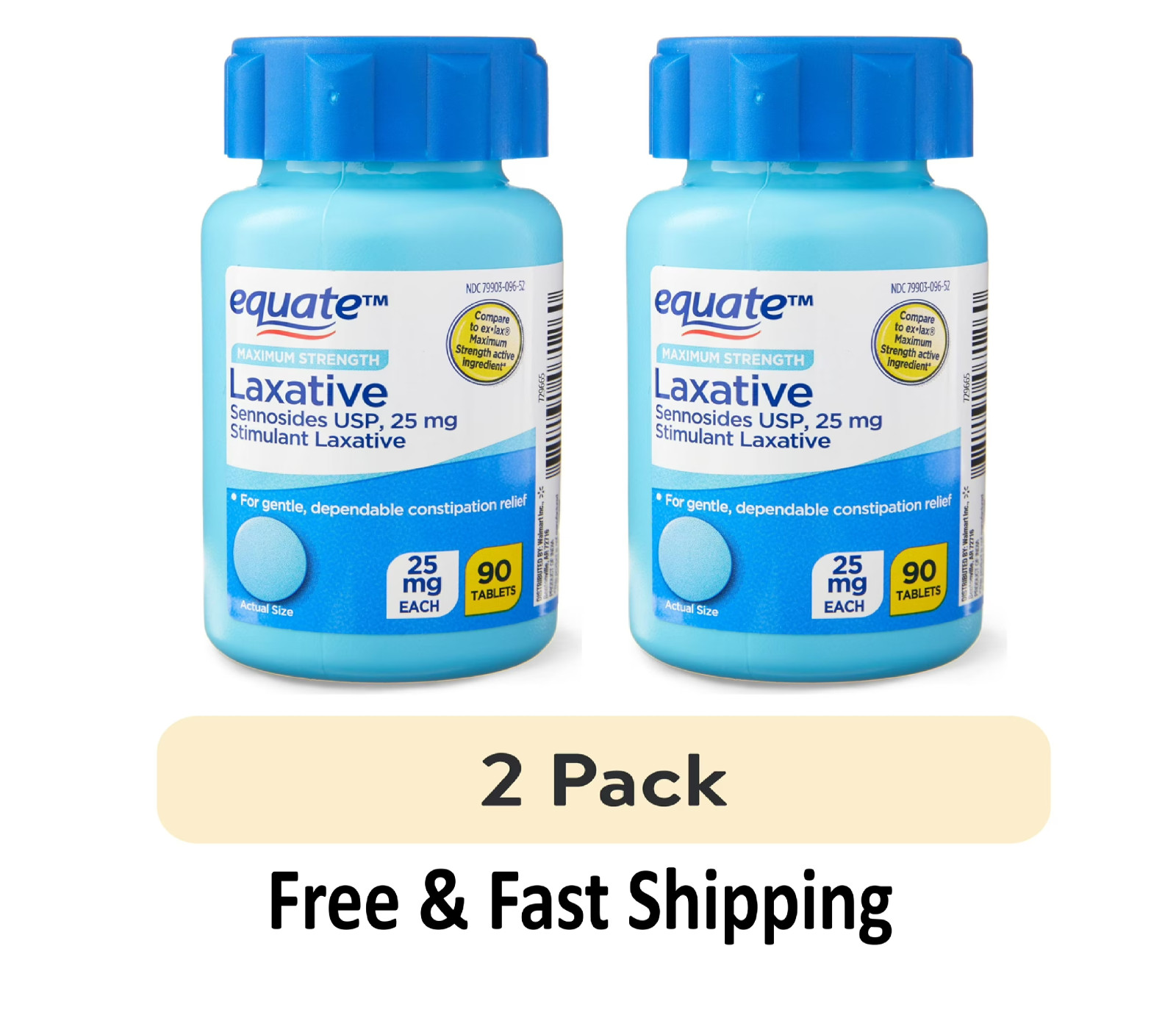Equate Maximum Strength Sennosides USP Laxative Tablets 25 mg 90 Count, 2 Pack