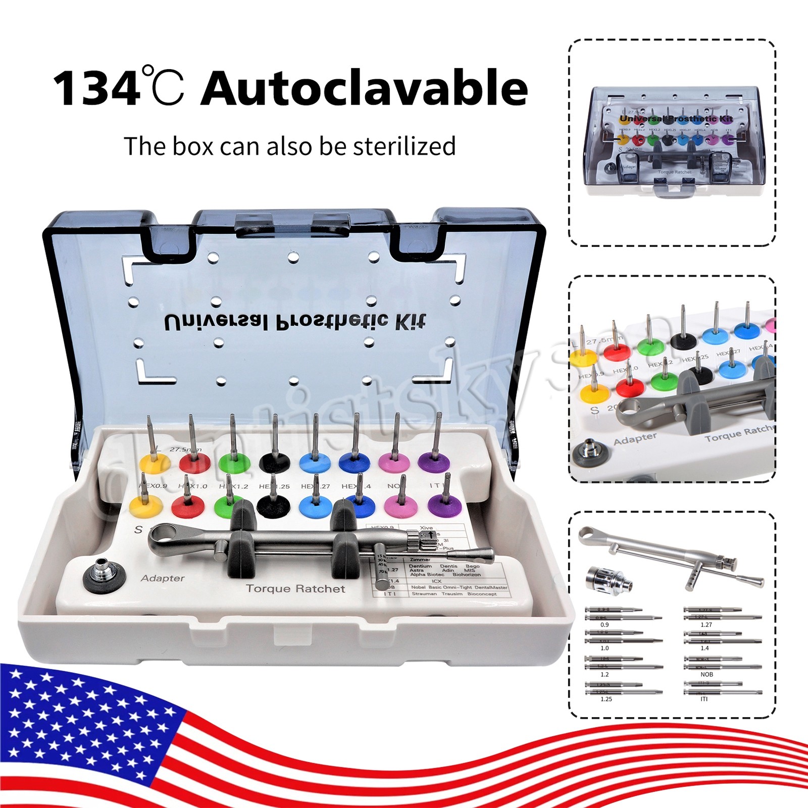 Universal Implant Prosthetic Kit Screwdriver Hex Driver Torque Wrench 16 drivers