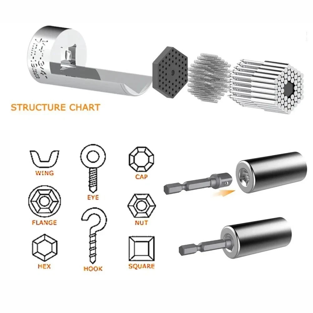 7-19mm Universal Magic Socket Multi Purpose Wrench Adapter Hand Drill Tool Set
