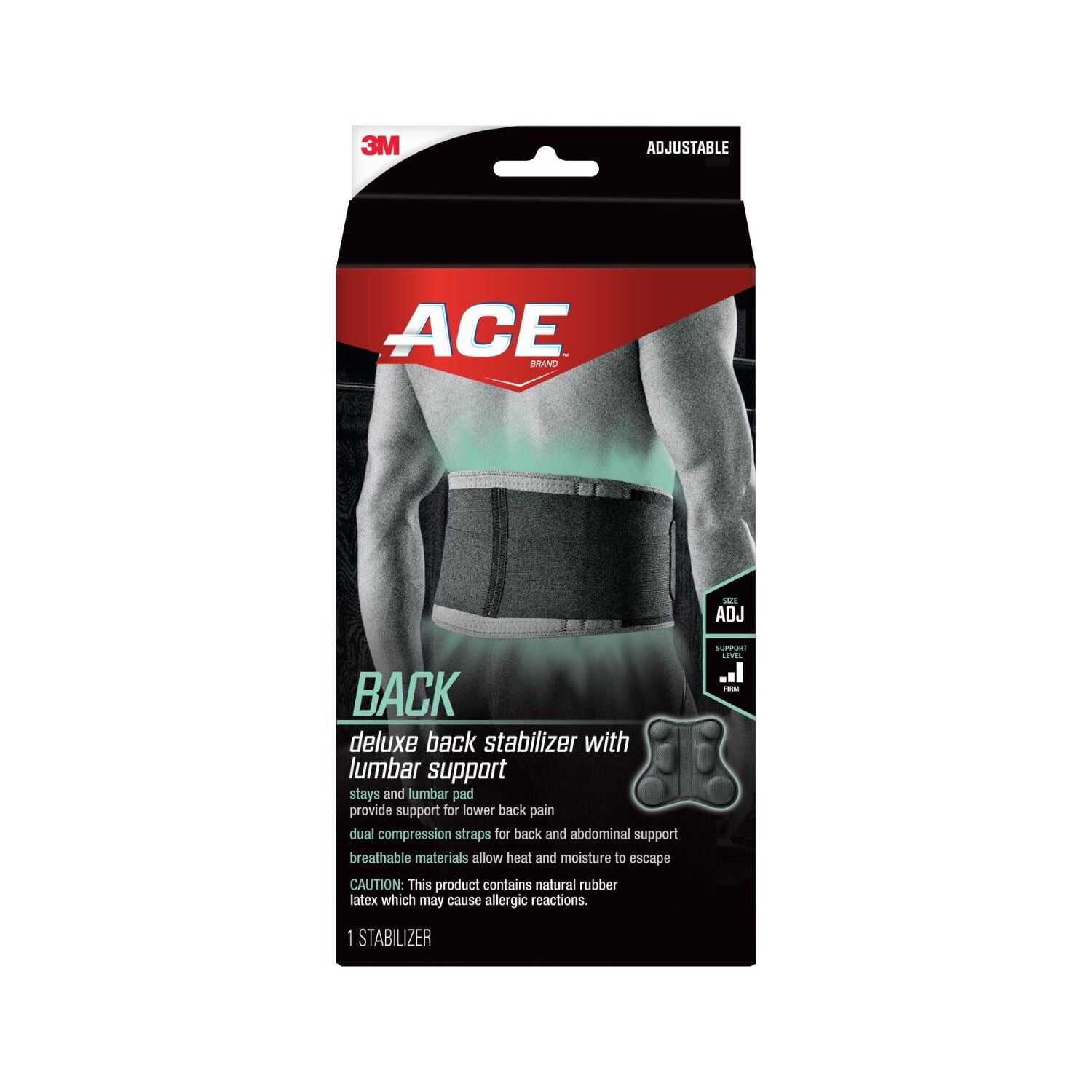 ACE Brand Sport Deluxe Back Stabilizer, Adjustable Brace, Black, 1 Brace