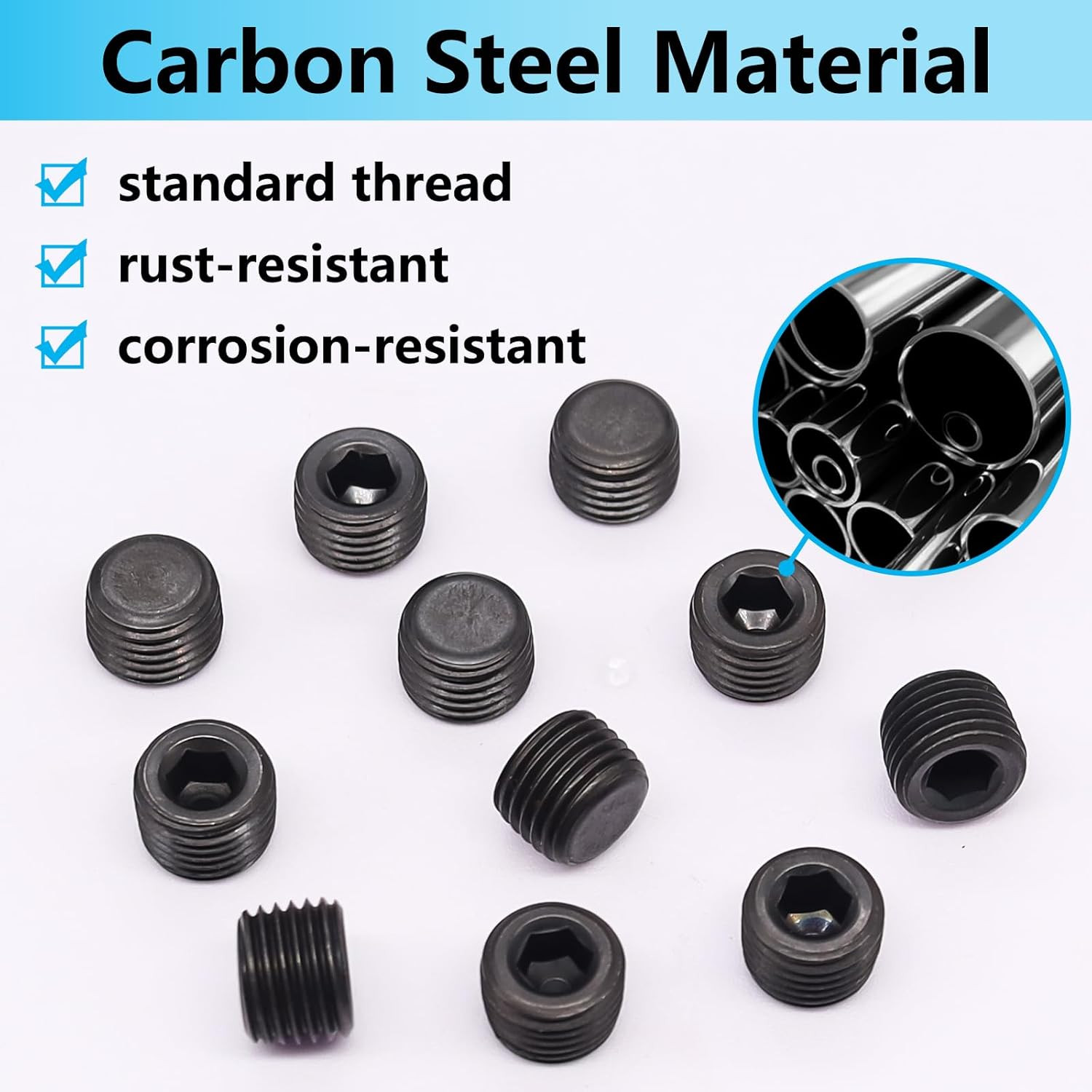13PCS 1/4NPT Male Pipe Plug Fitting Black Carbon Steel Pipe Plug Set Internal