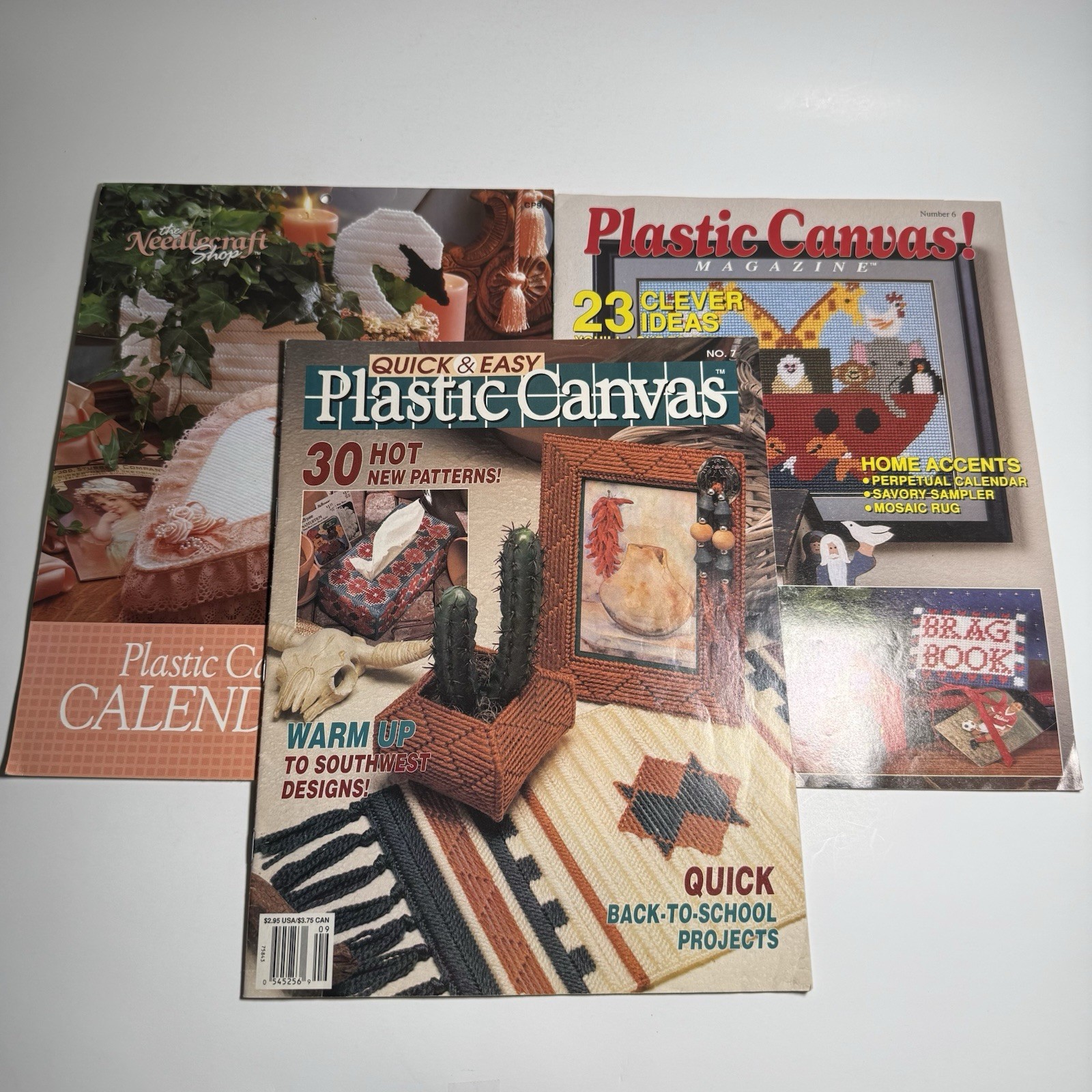 Vintage Plastic Canvas Pattern Book & Magazine Lot Of 3  90s Calendar Southwest