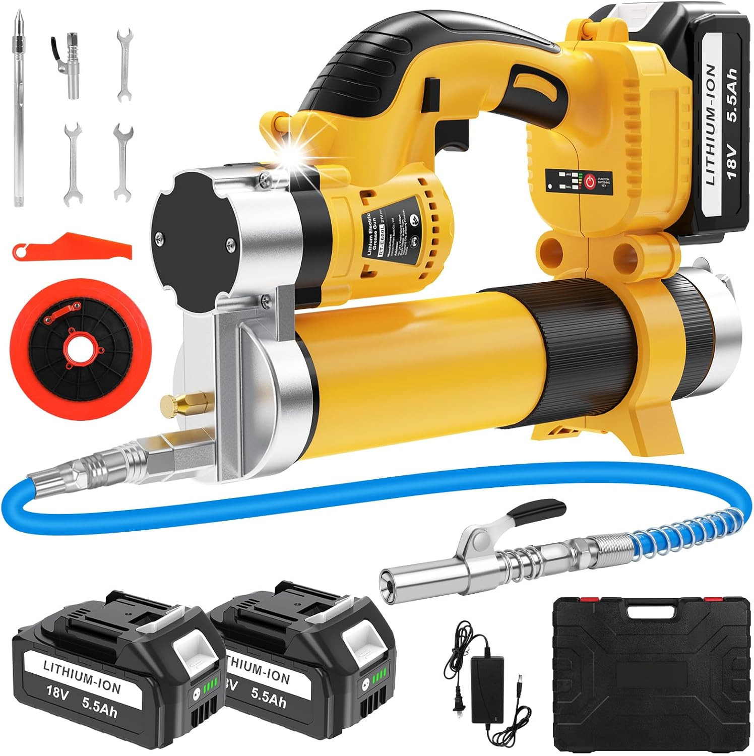 Electric Grease Gun Battery Powered, Cordless Grease Gun Kit with LED Light, 2X