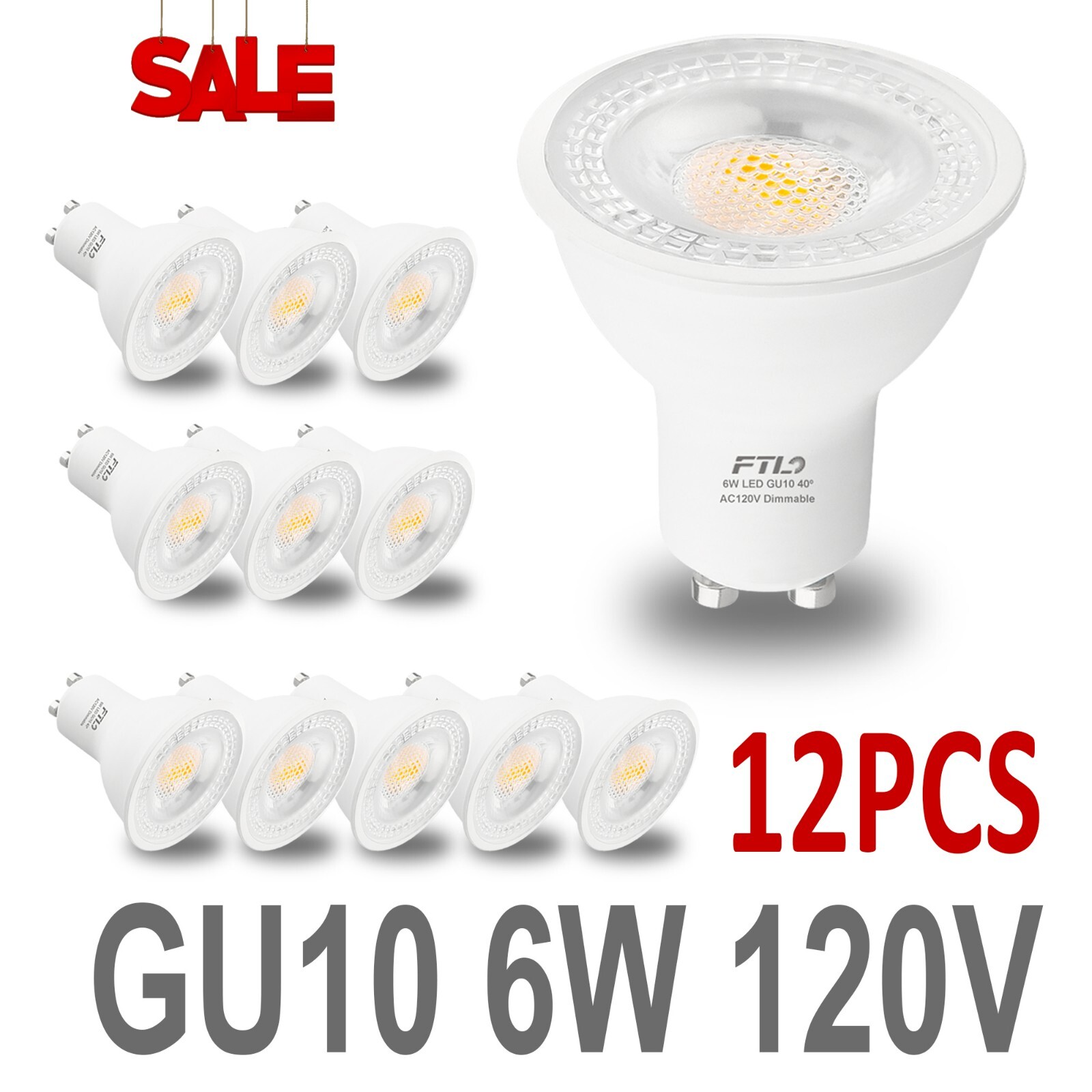 12-Pack GU10 LED Bulbs Dimmable ,600LM 6W Spot Light 5000K/3000K Daylight White