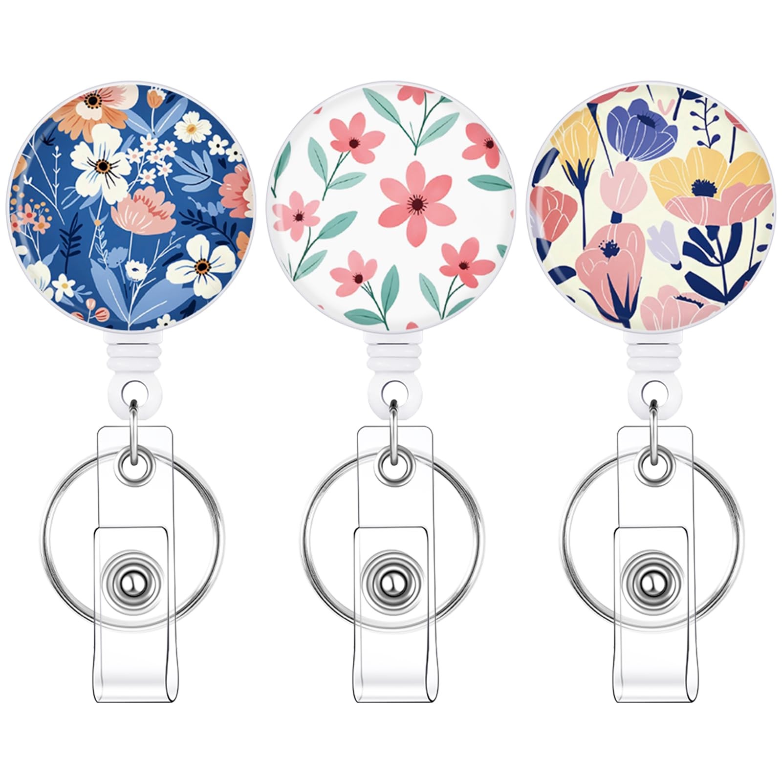 BESARME 3 Pack Badge Reels Retractable Clip 58cm/22.8 inches, Flower