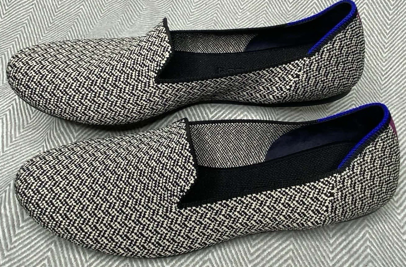 Rothys Herringbone Flats Slip On Loafer Womens 11.5 Rounded Toe Black White Work