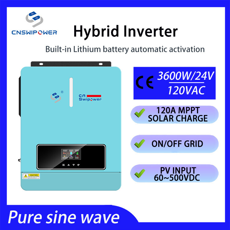 Hybrid Inverter 24V 3600VA | Pure Sine Wave 120V AC + 120A MPPT Solar