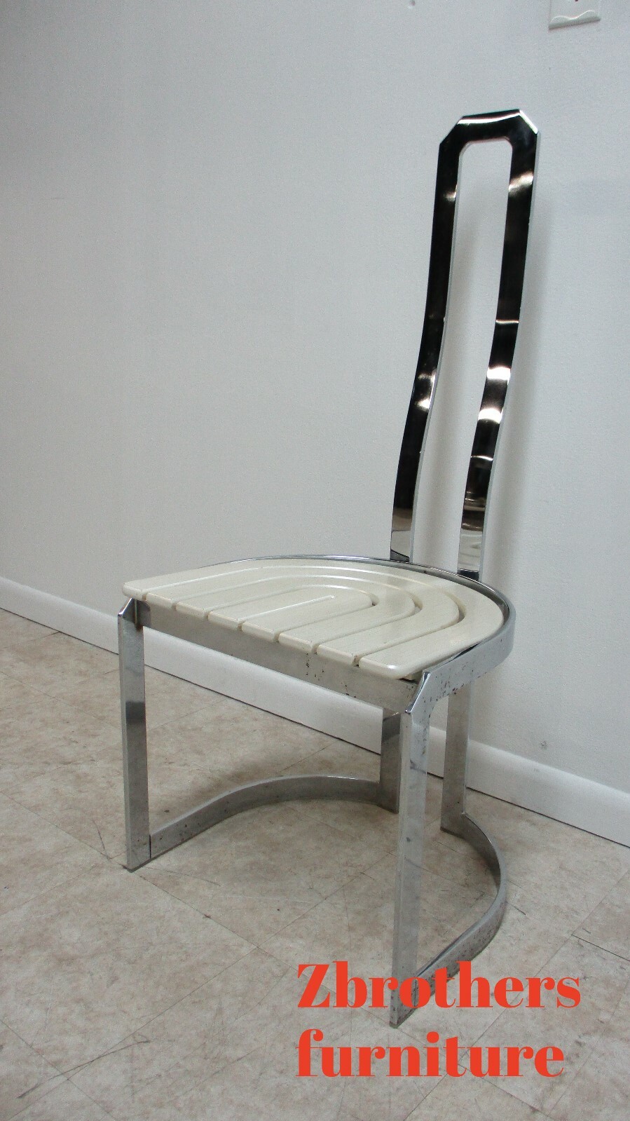 Vintage Design Institute Chrome High Back Dining Room Side Chair Mid Century B