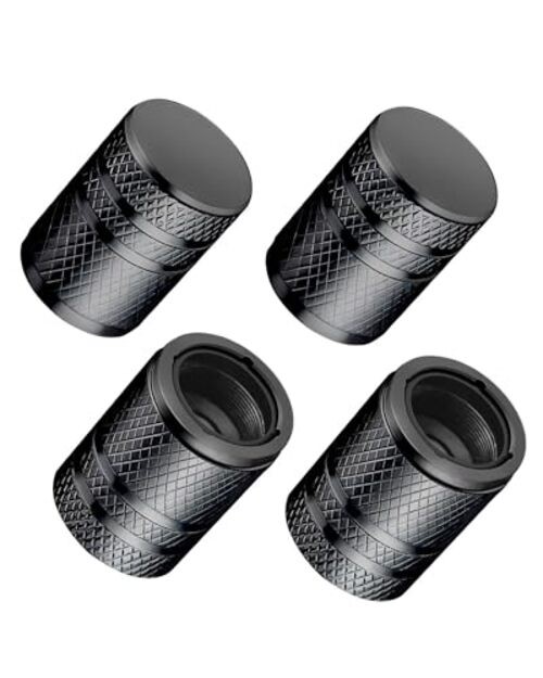 Tire Valve Stem Caps - (4 Pack) Premium Metal Air Caps with Universal Black