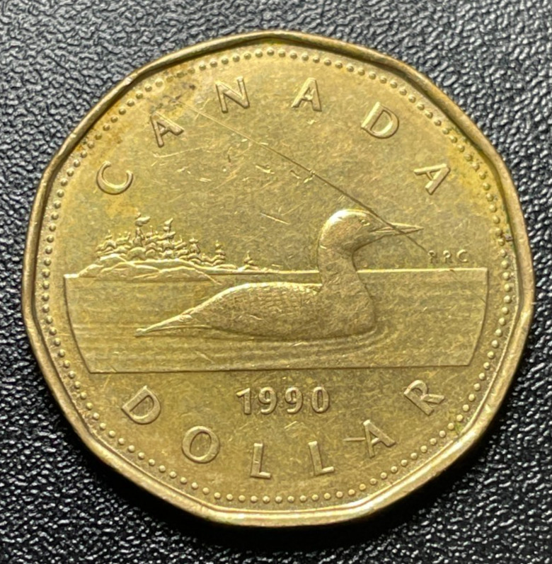 1990 Canada 1 Dollar Coin - Canadian Loon - Queen Elizabeth II "LOONIE"