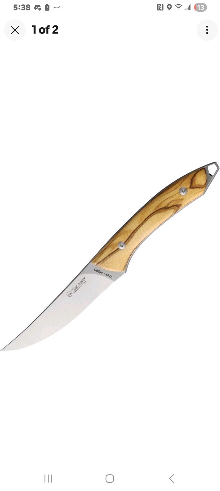 Mercury Trek Bohler N690 Steel Blade Olive Wood Handle Fixed Knife - 925-25LUC