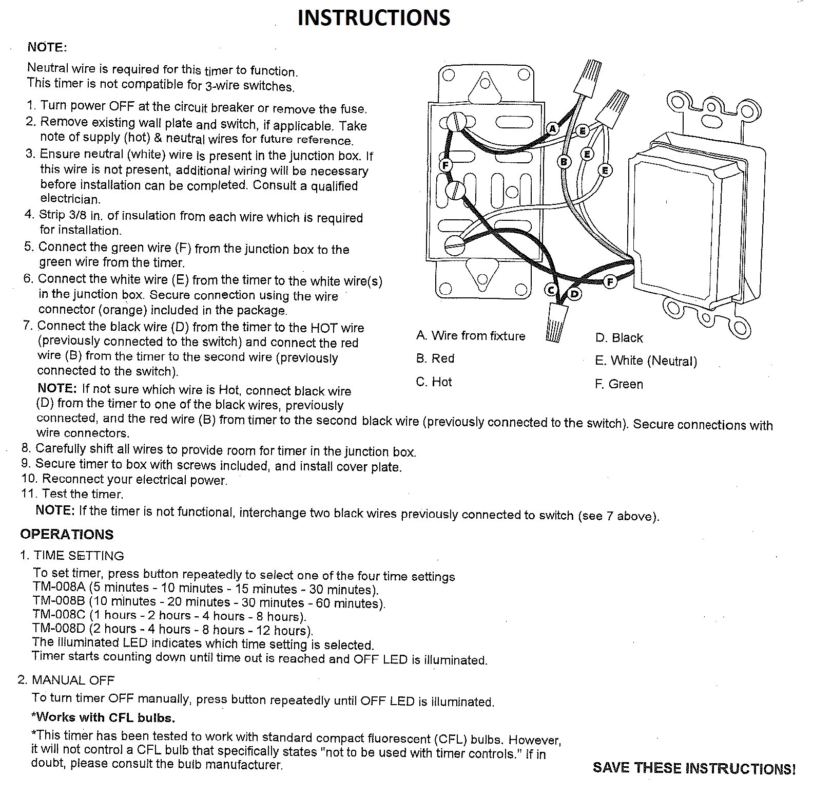 Electrical Bathroom Fan Auto Shut Off Countdown Switch Timer, 30-15-10-5 Minute