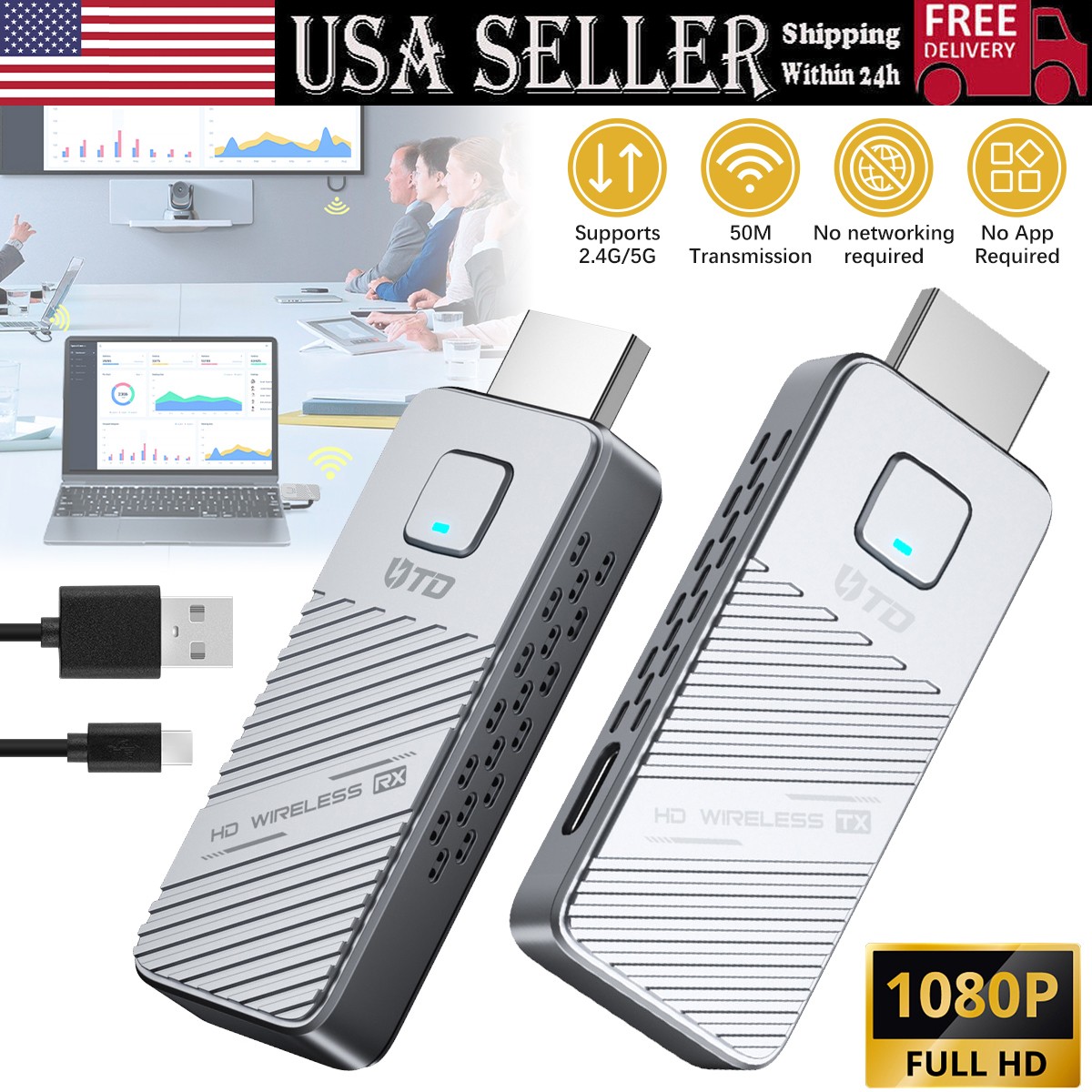 1080P 4K Full HD Wireless HDMI Extender HDTV 2.4/5G Transmitter & Receiver US