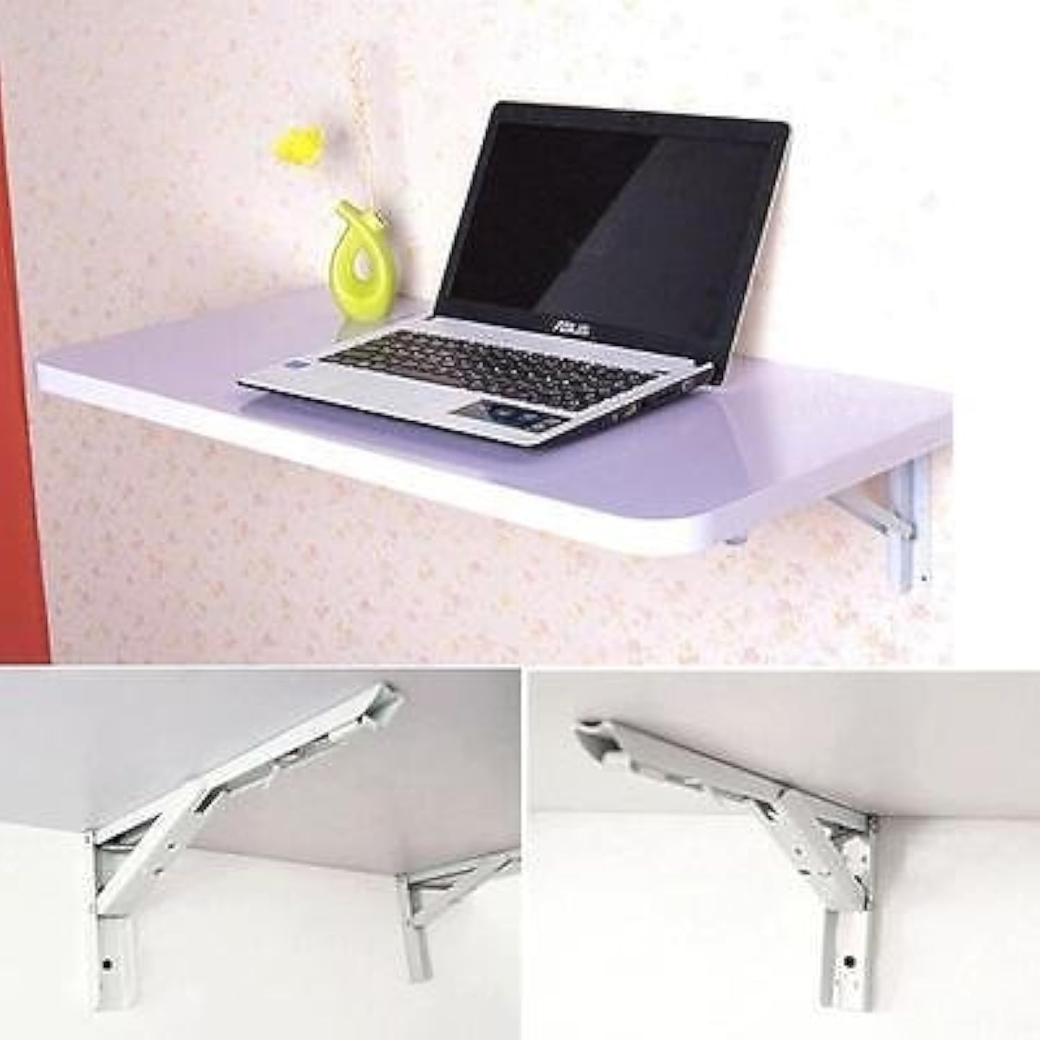 White Wall Mount Floating Folding Computer Desk Home Office PC Table, Size：60Cm4