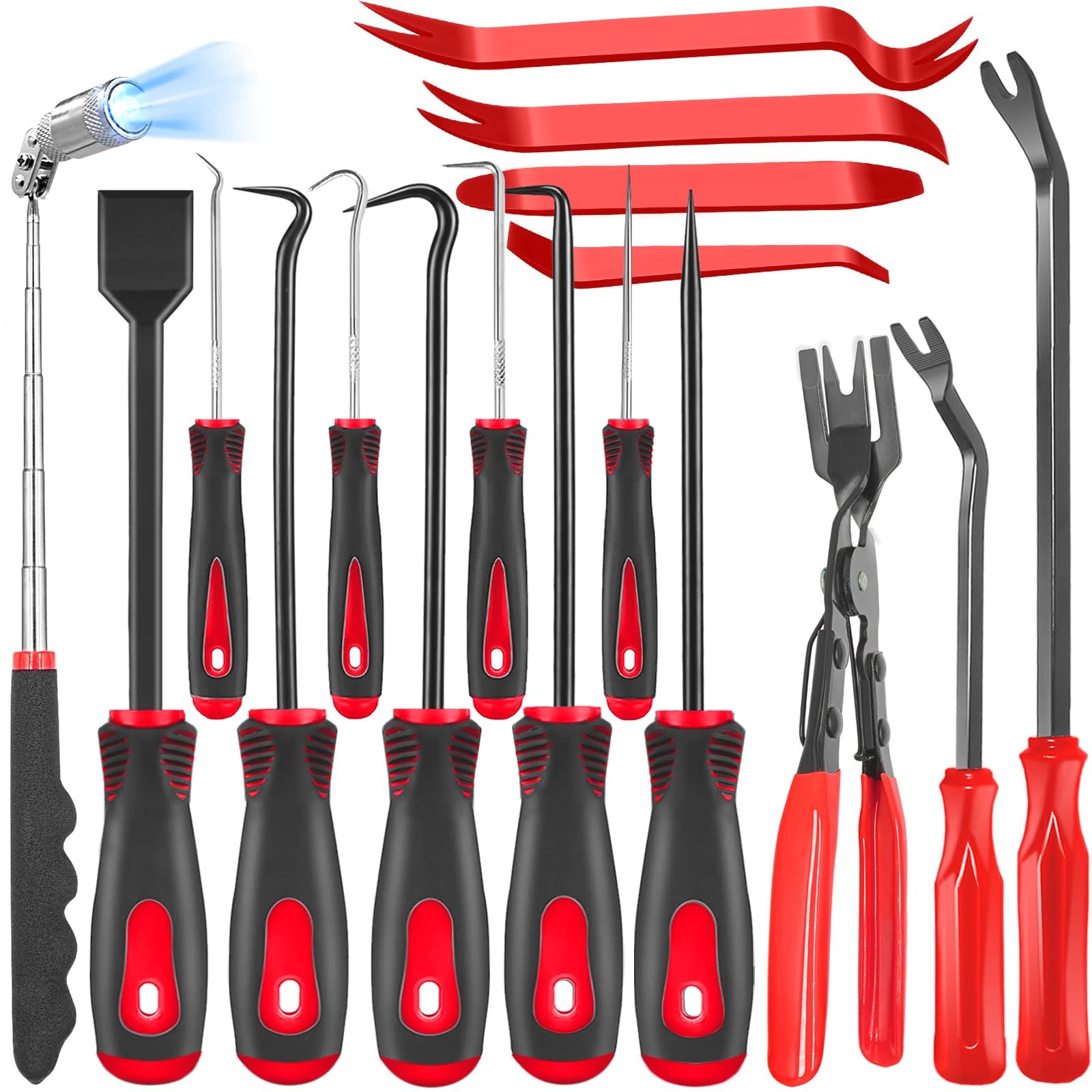 17 Pcs Pick and Hook Set with Trim Removal Red-17