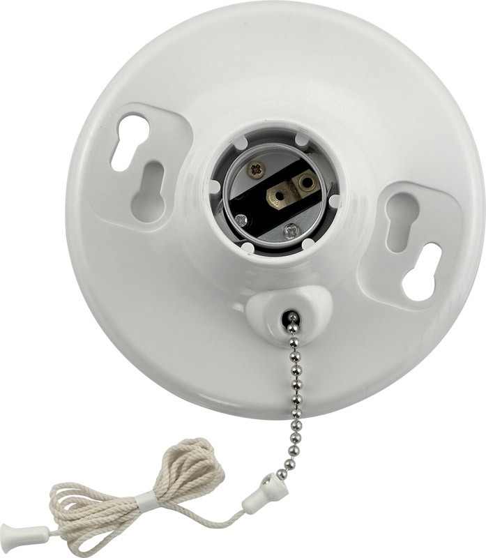 Leviton Lampholder Pull Chain One-Piece Urea Outlet Box Mount White