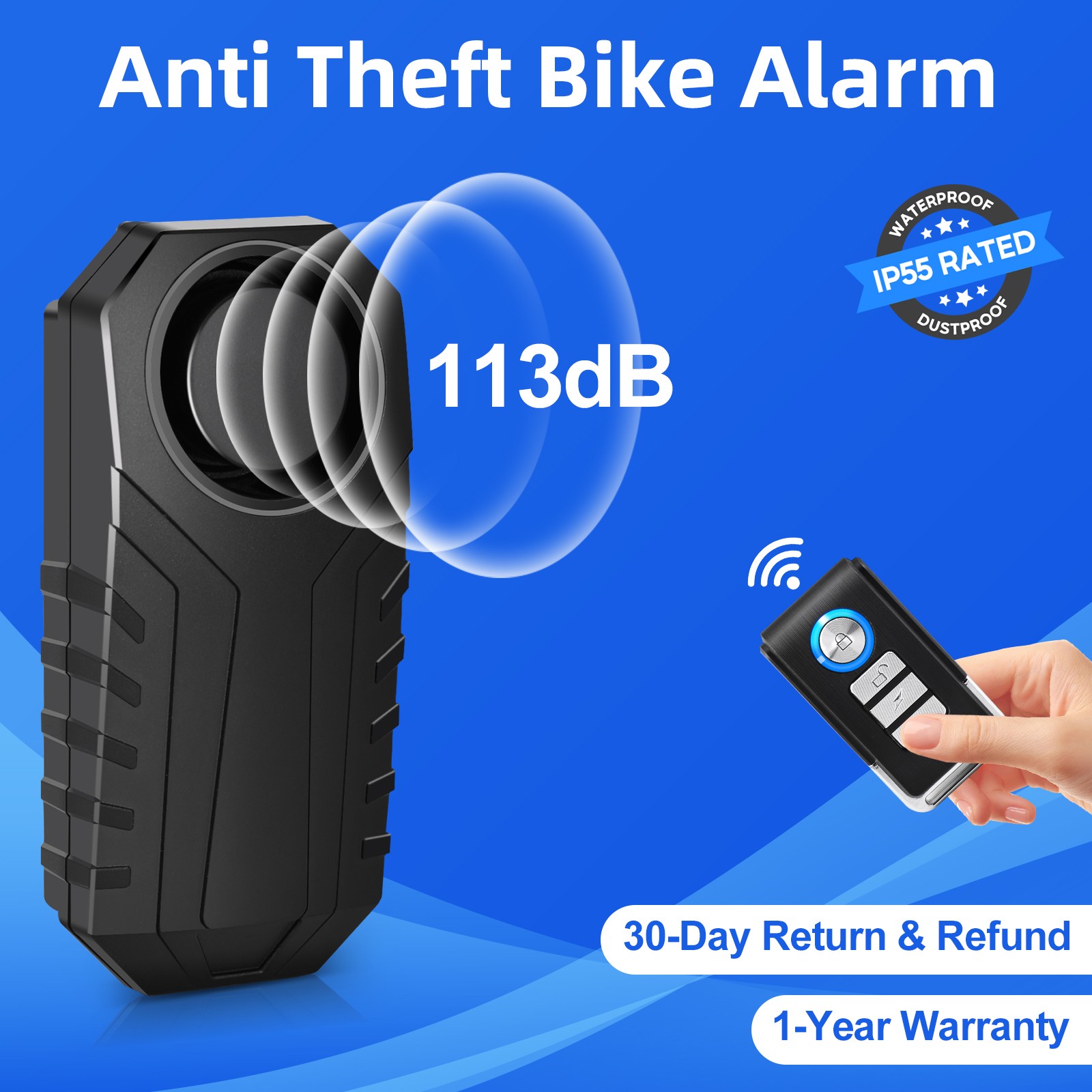 1PK 7 Levels Sensitivity Bike Alarm SOS Emergency Anti Theft Remote for Cycling
