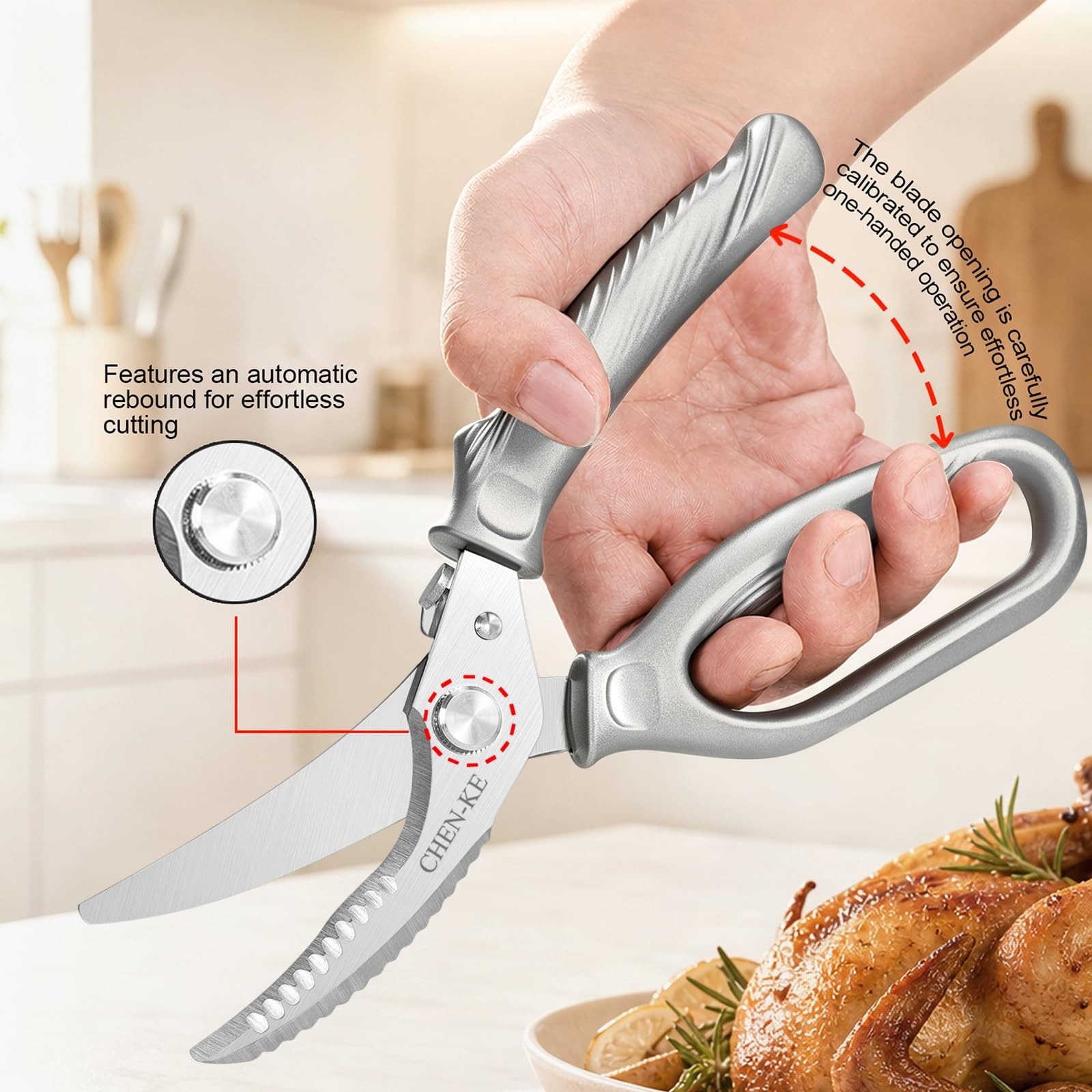 Heavy Duty Stainless Steel Kitchen Scissors, Rust Resistant, Ergonomic Grip, Sha