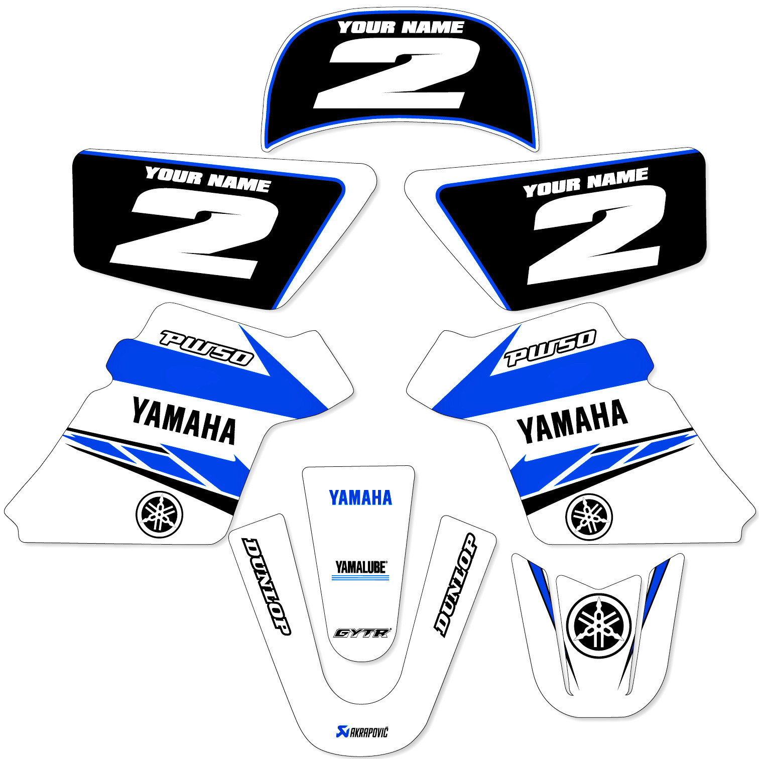 YAMAHA PW 50 PW50  GRAPHICS KIT DECALS DECO Fits Years 1990 - 2018 White