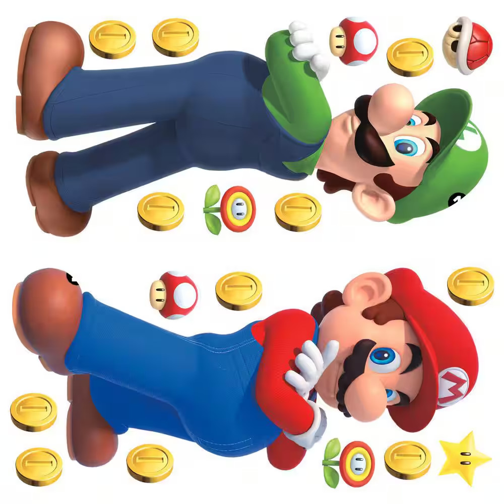 Super Mario Luigi and Mario Multicolor Giant Peel and Stick Wall Decals