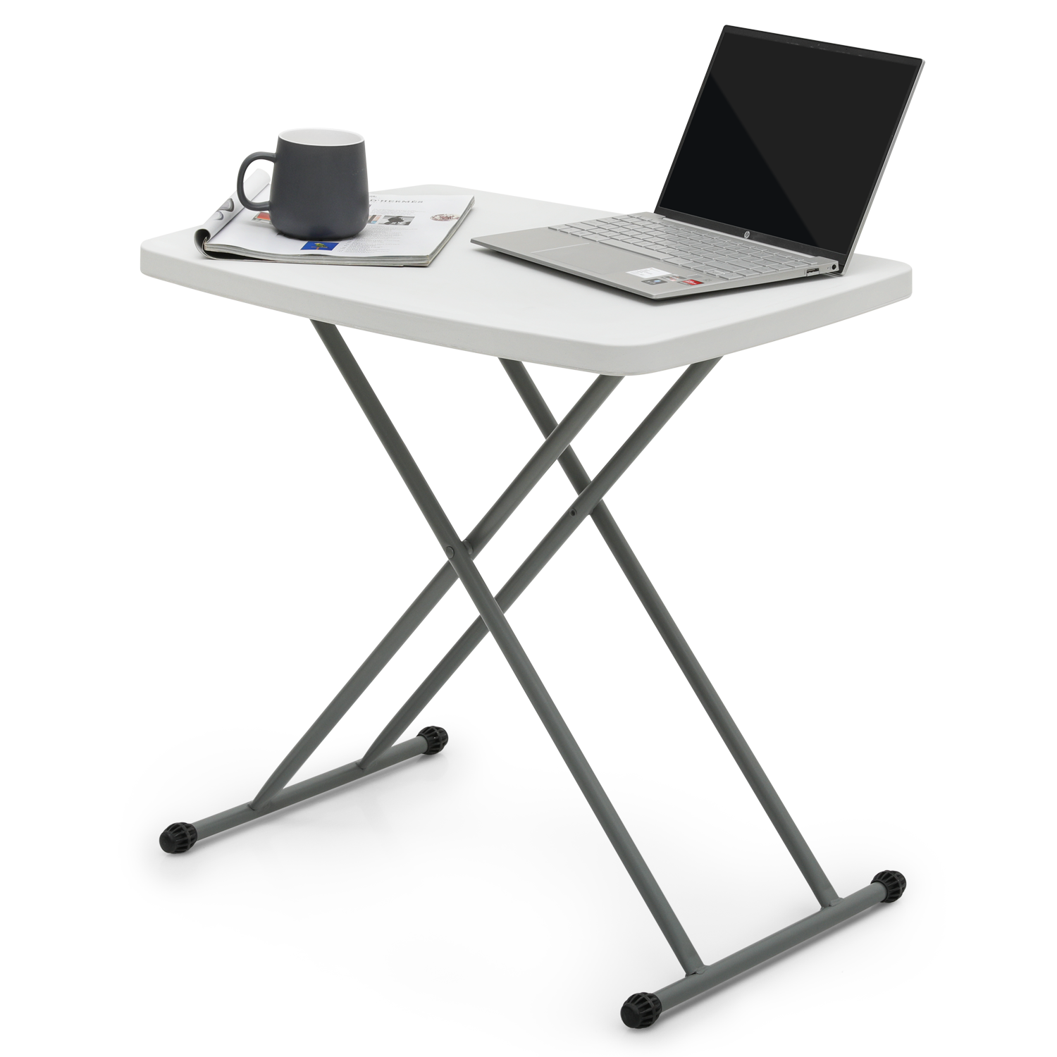 White Folding TV Tray Portable Adjustable Height Sofa Bed Side Table Dinner Desk