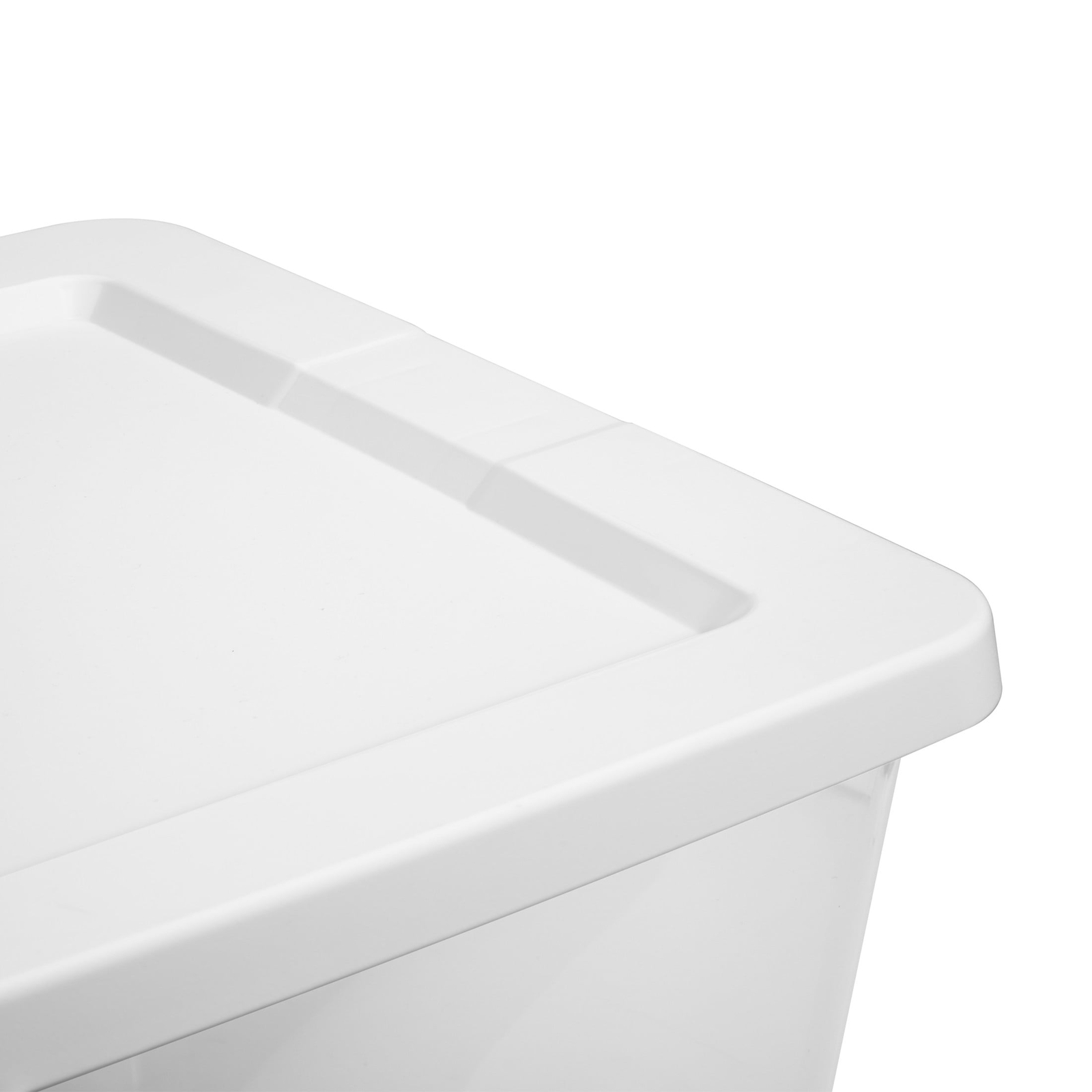 Sterilite Small Storage Bin 28 Qt Clear Plastic Container with Snap-On Lid White