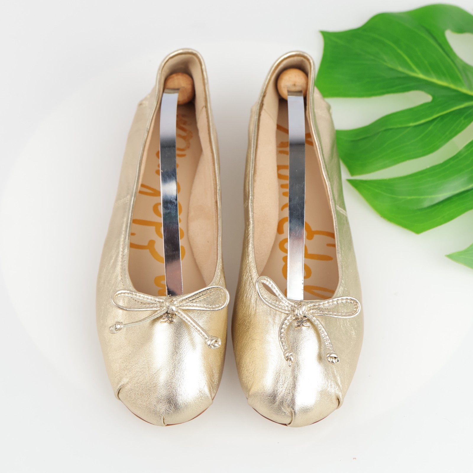 Sam Edelman Womens Zooey Ballet Flats Size 8 M Gold Metallic Leather Bow Shoes