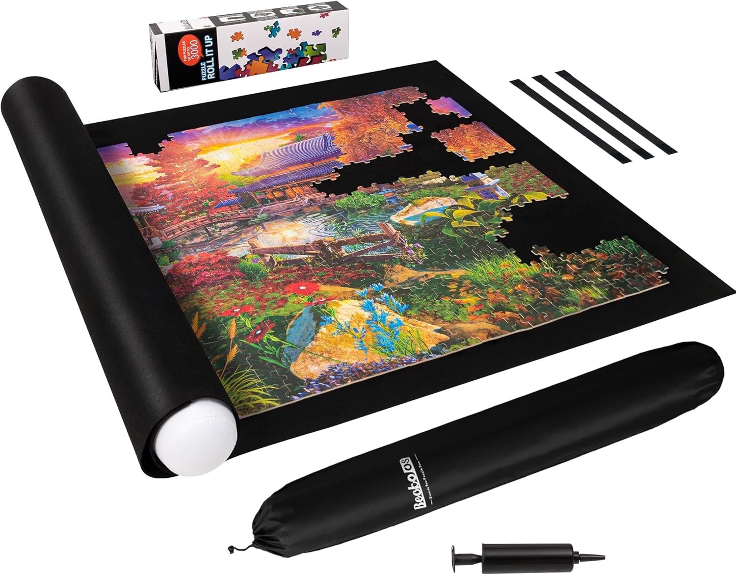 3000 Piece Puzzle Mat Roll up with Drawstring Bag & Black Pump, Jigsaw Felt Mat