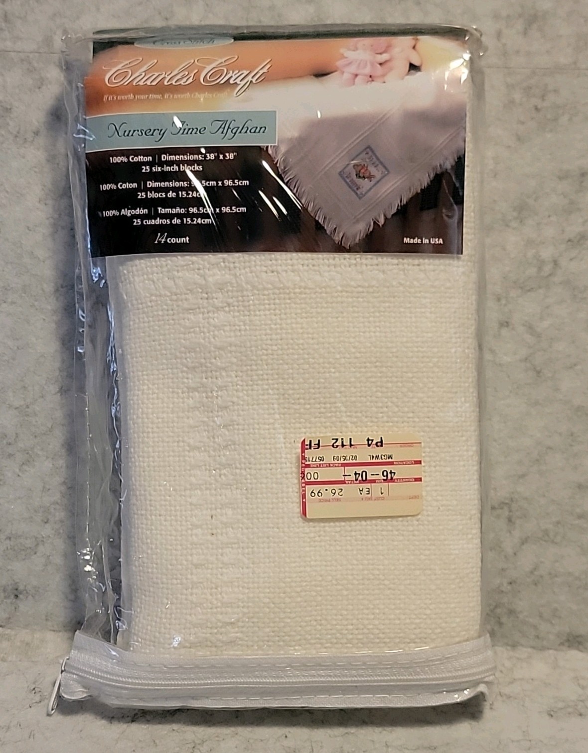 Charles Craft Afghan White Cotton 14 Count Cross Stitch Blank Rainbow MPN AF-73…