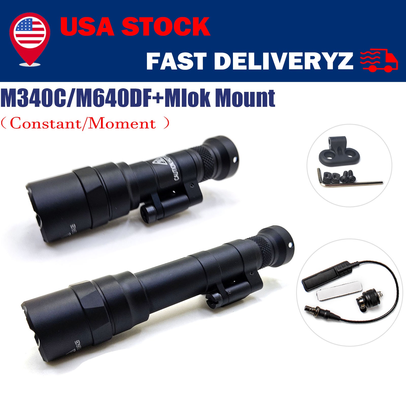 M340C M640DF LED White Light with Remote Switch Offset Mlok Mount 20mm Rail US