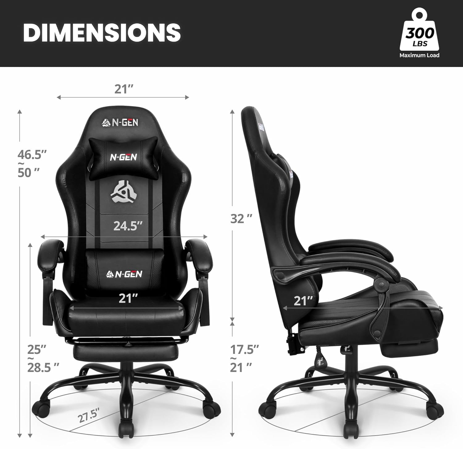 Video Gaming Chair with Footrest Lumbar Support for Home Office High Back Reclin