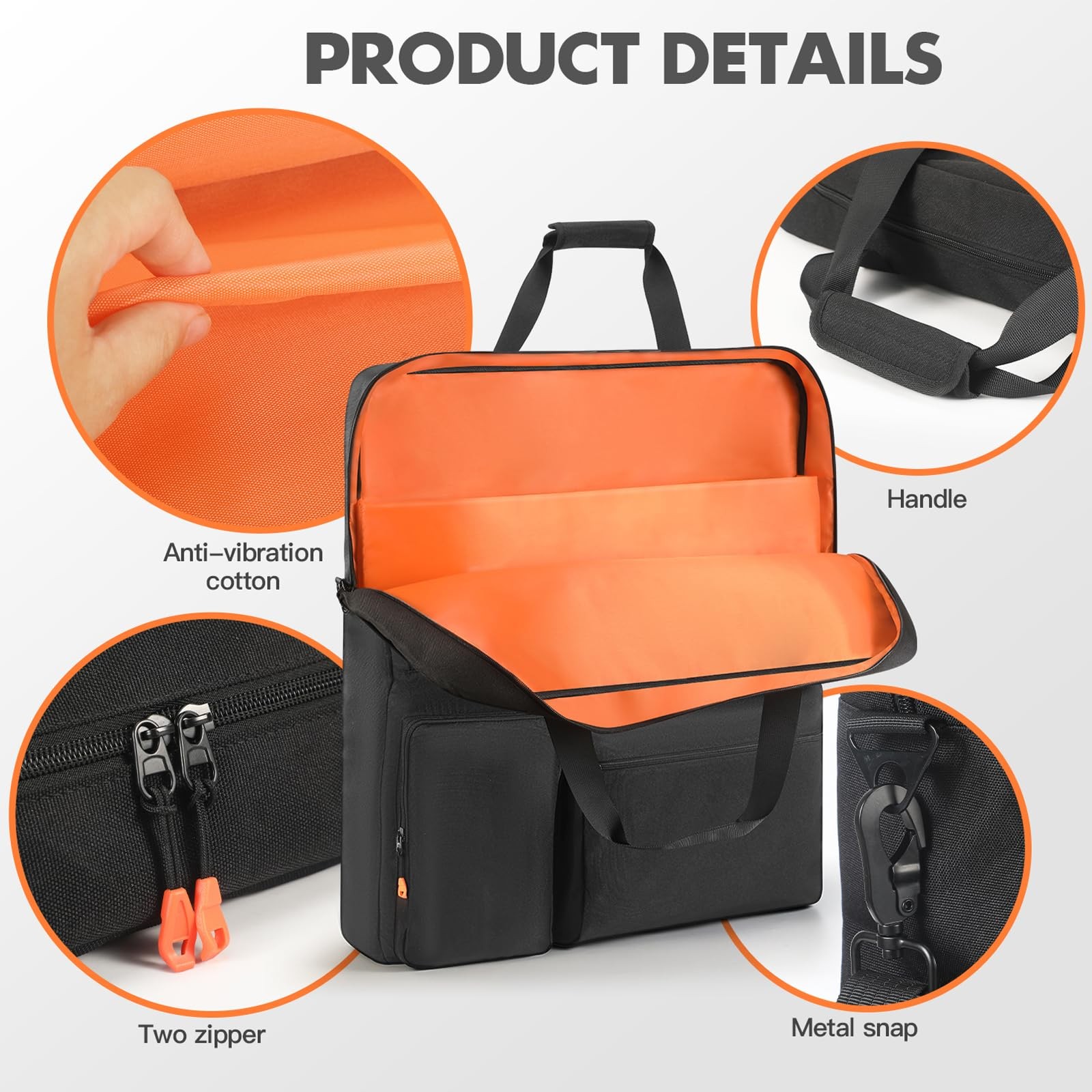 Padded Solar Panel Carrying Case Compatible with Jackery Black+Orange