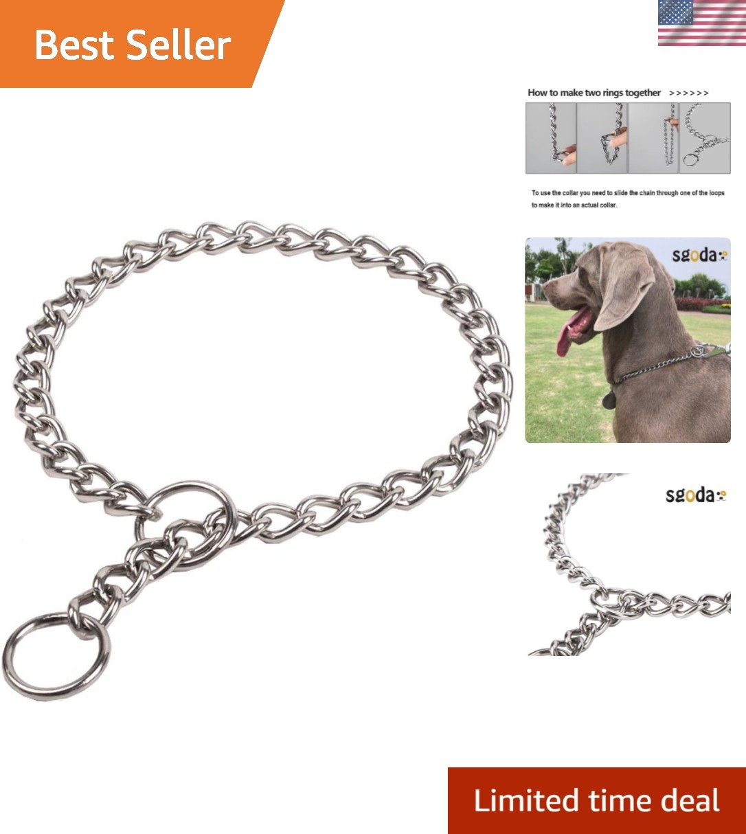 Dog Chain Collar Training Choke Collar, 16 in, 2.3 mm