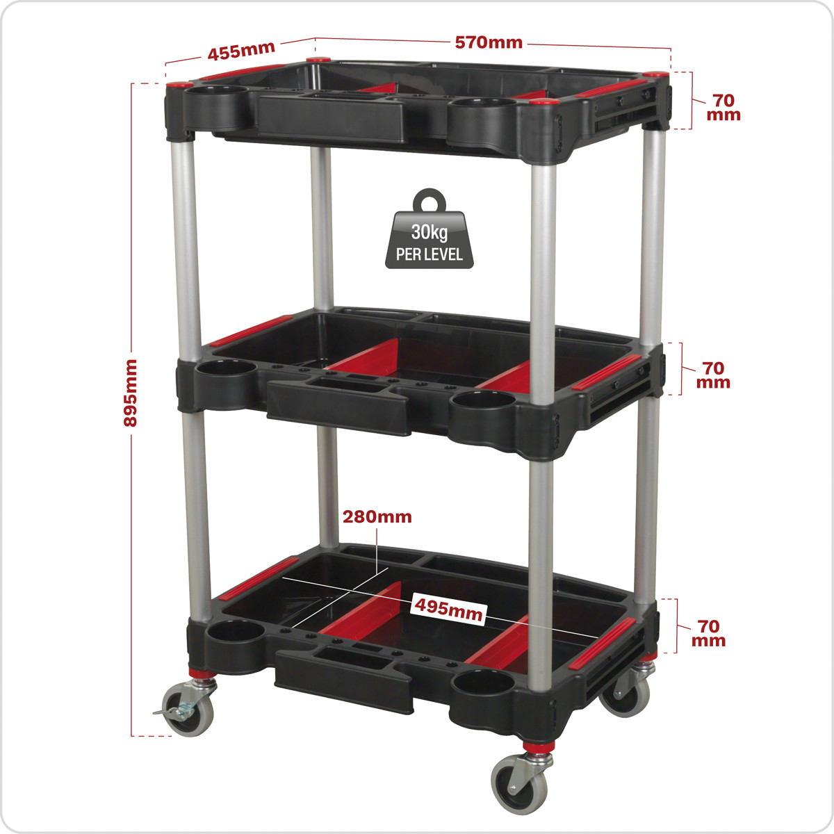 Sealey Composite Workshop Trolley with Parts Storage 3-Level CX313