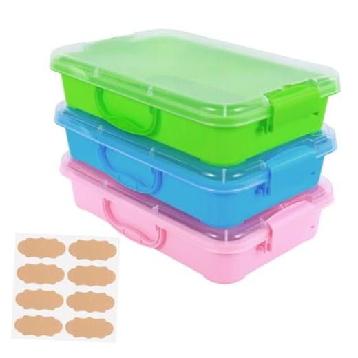 3 Pcs Plastic Sensory Bins-Portable Sandbox Container with Handle & Clear Lid