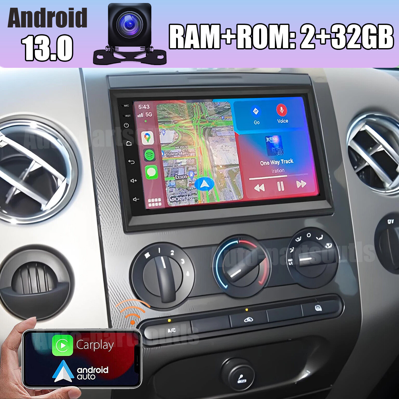 Carplay Car Radio + Cam Android 13 GPS Navi Player For 2004-2008 Ford F150 F-150