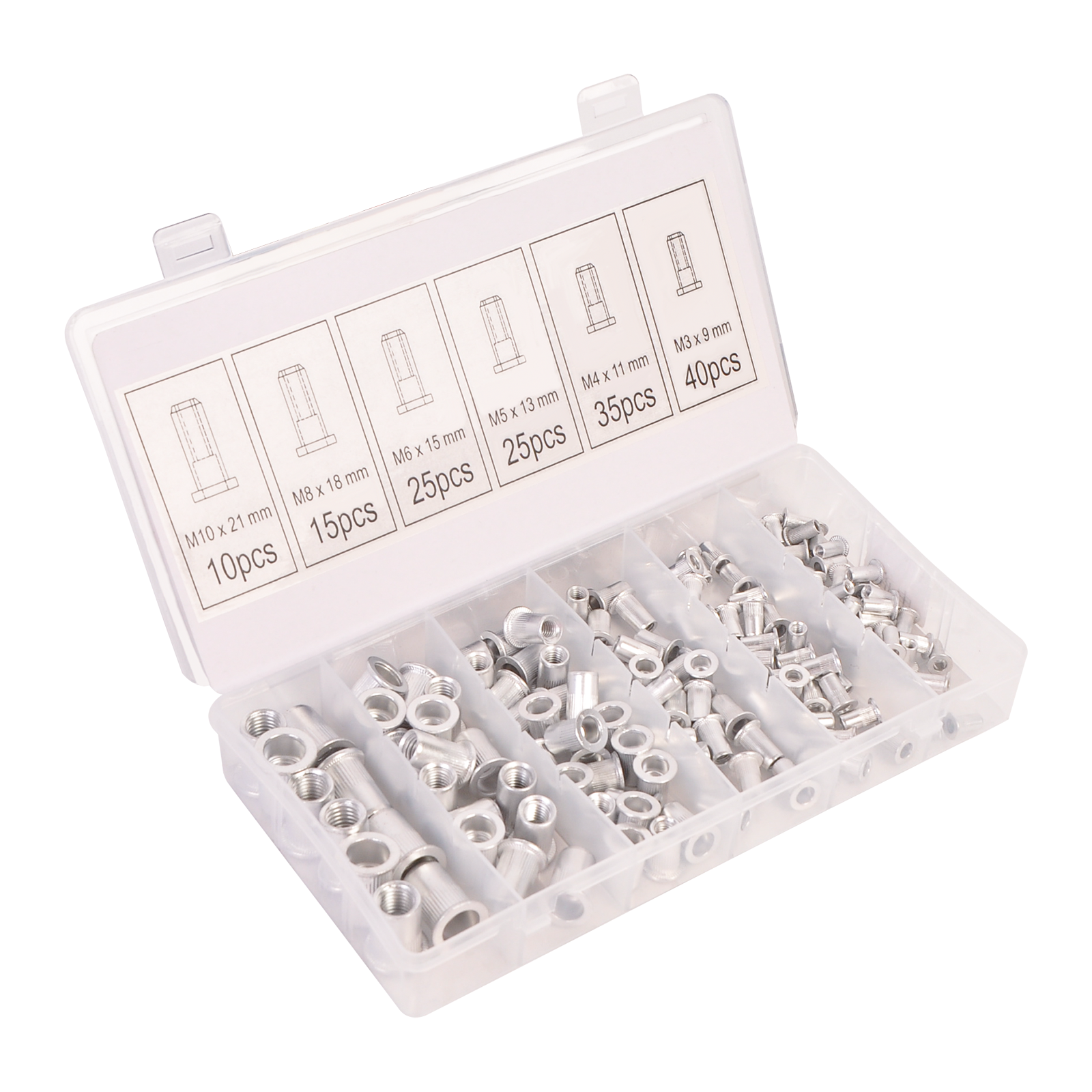 Flat Head Thread Insert Nut Metric Rivet Nut Assorment Kit M3 M4 M5 M6 M8 M10