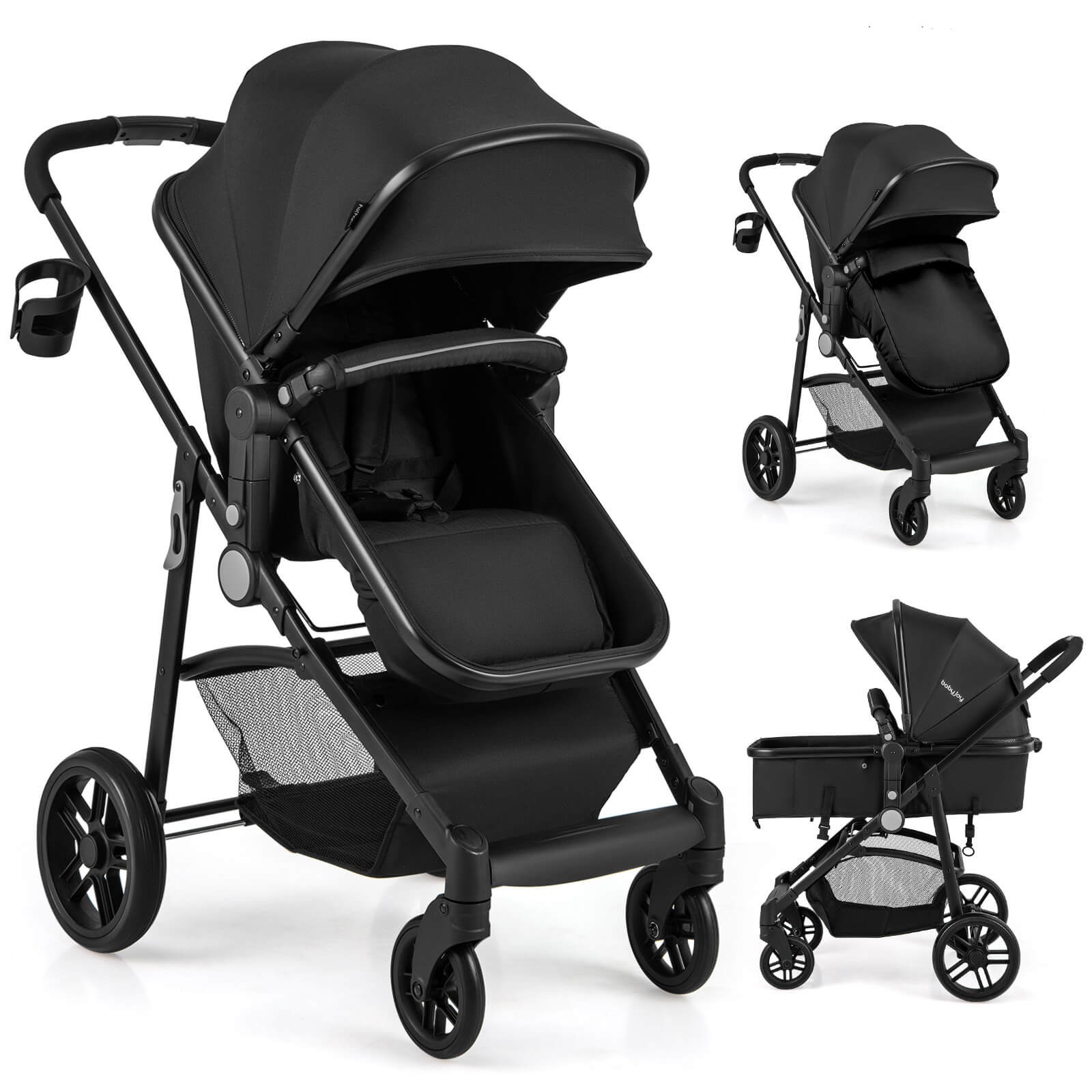 2 In 1 Foldable Baby Stroller Kids Travel Newborn Infant Buggy Pushchair Black