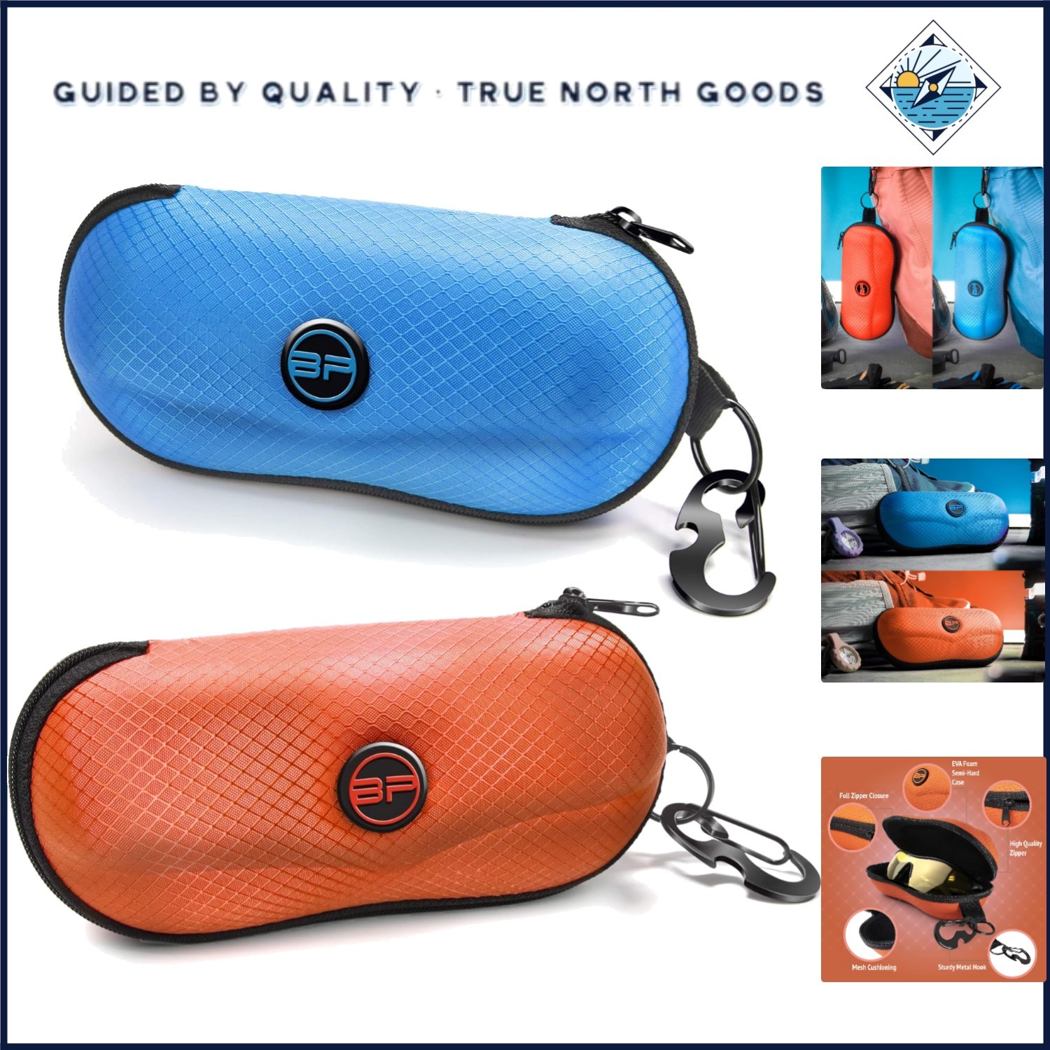 Semi-Hard Eyeglass Case with Zipper Closure and Metal Belt Clip for Storage