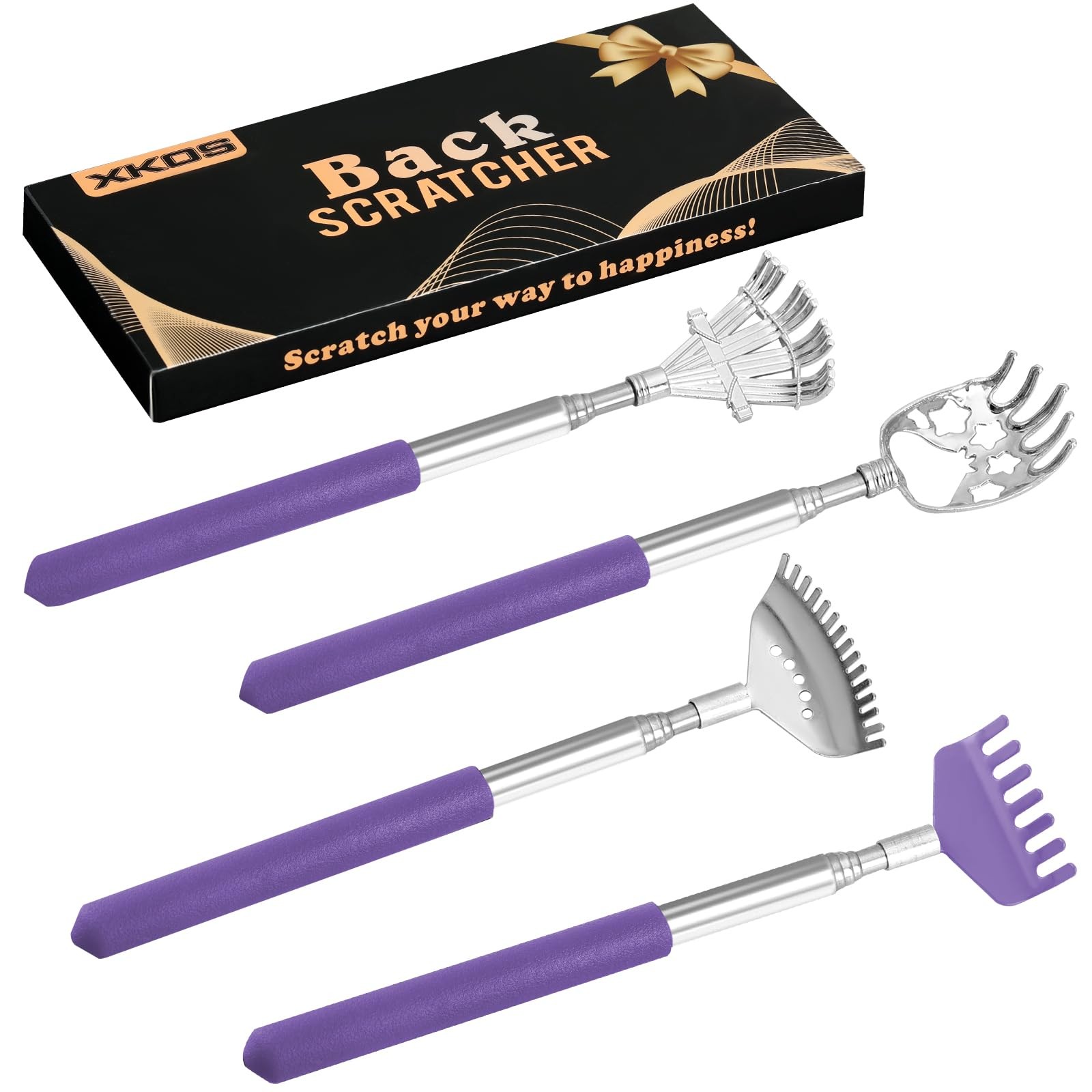 XKOS 4 Pack Different Back Scratcher Portable Telescoping with Rubber Purple