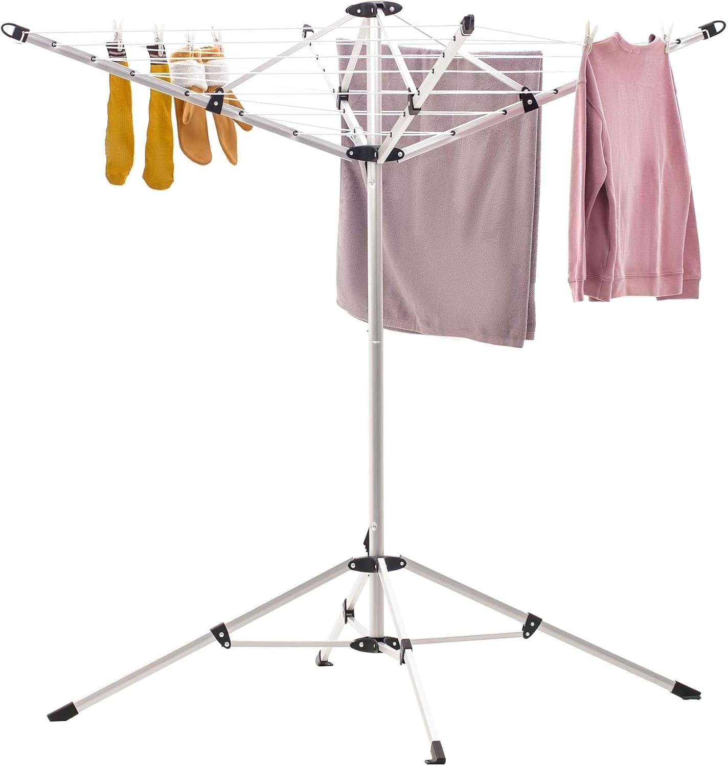 Drying Natural Clothes Airer Outdoor Portable 4-Arm Aluminum Drying Rack W/Groun